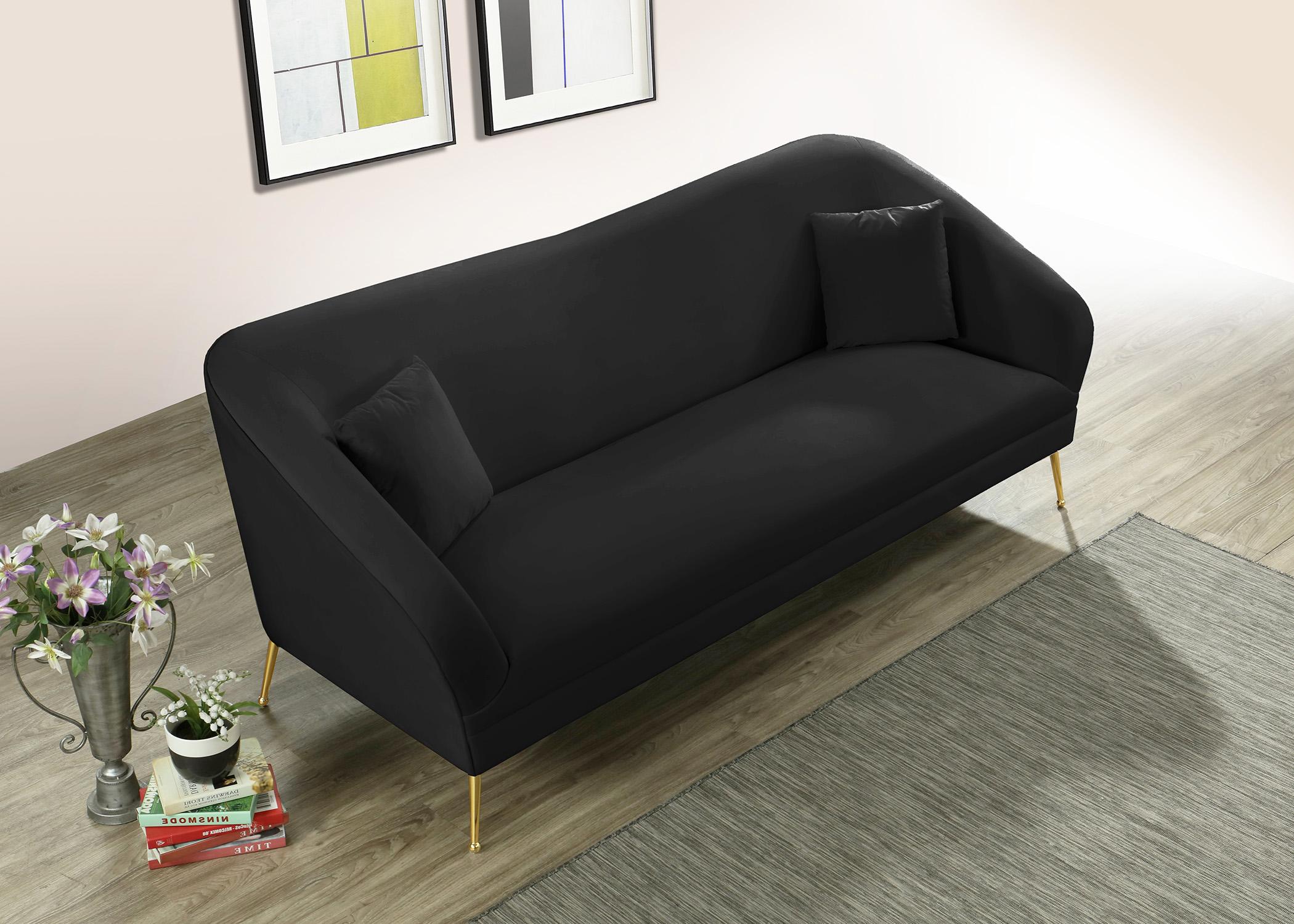 

    
 Photo  Black Velvet Curved Sofa Set 2Pcs HERMOSA 658Black Meridian Mid-Century Modern
