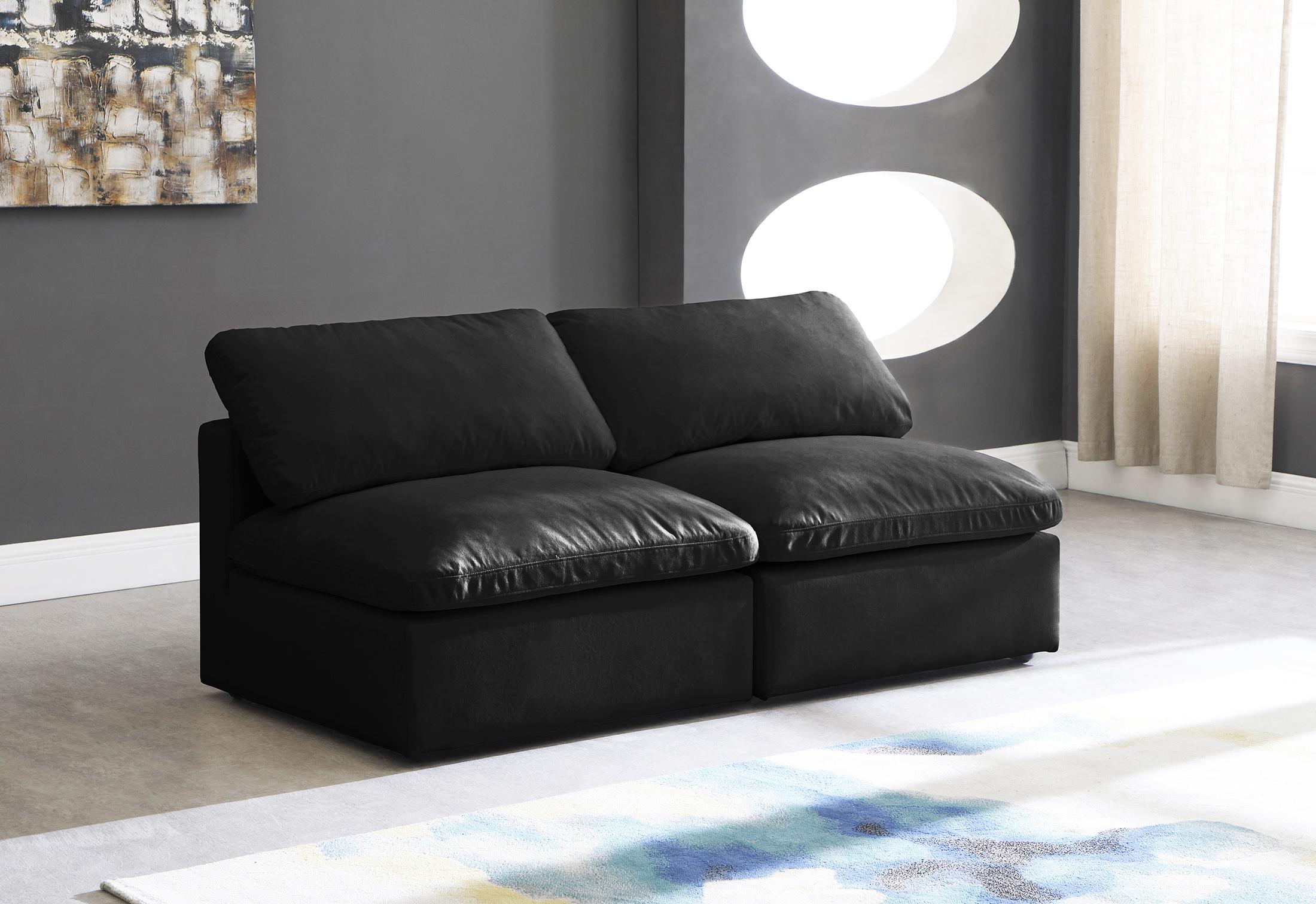 

    
BLACK Velvet Sofa Armless 70 Cloud Modular Overstuffed Down Filled SOFLEX Modern
