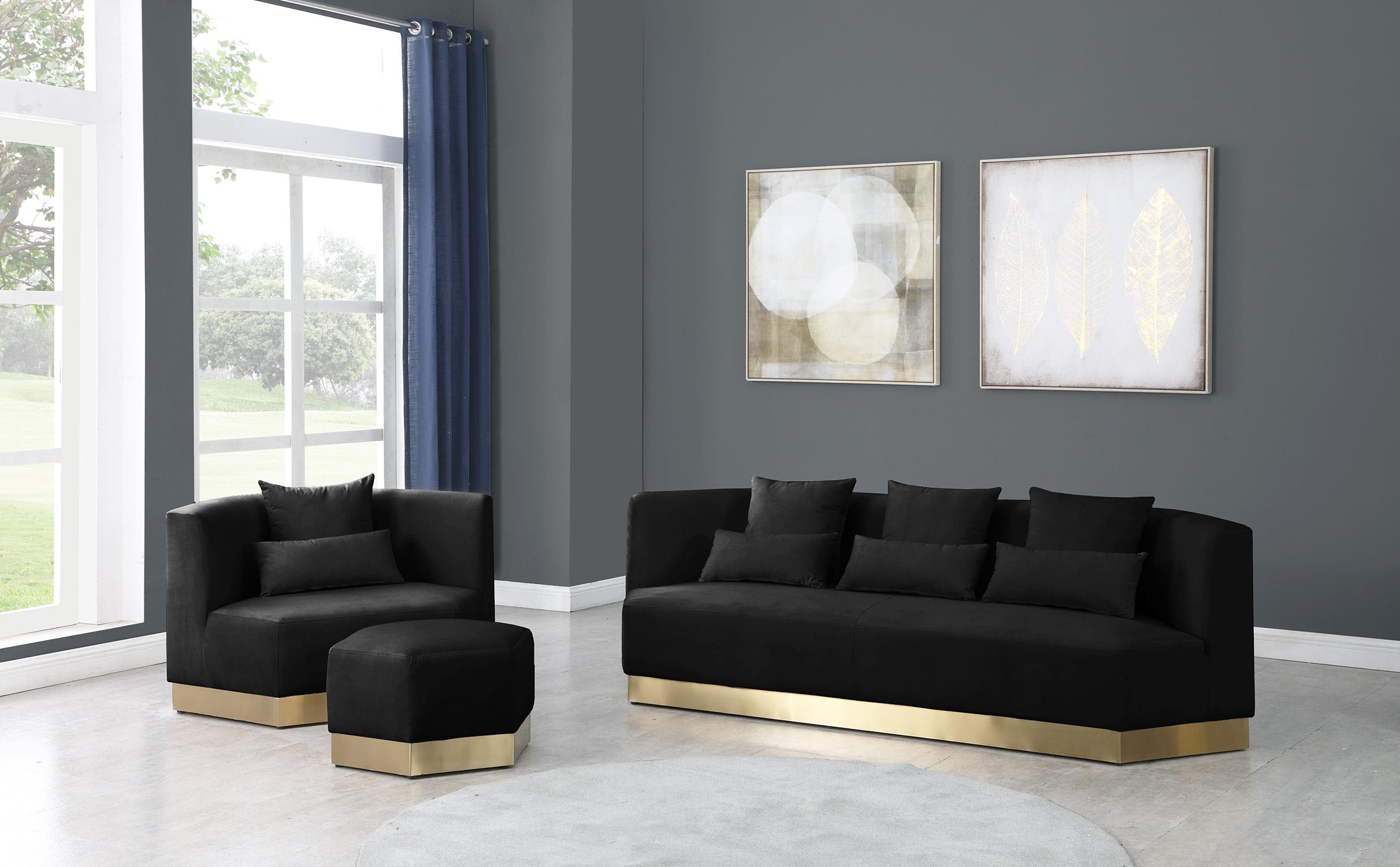 

    
Black Velvet Sofa Set 3Pcs MARQUIS 600Black-S Meridian Contemporary Modern
