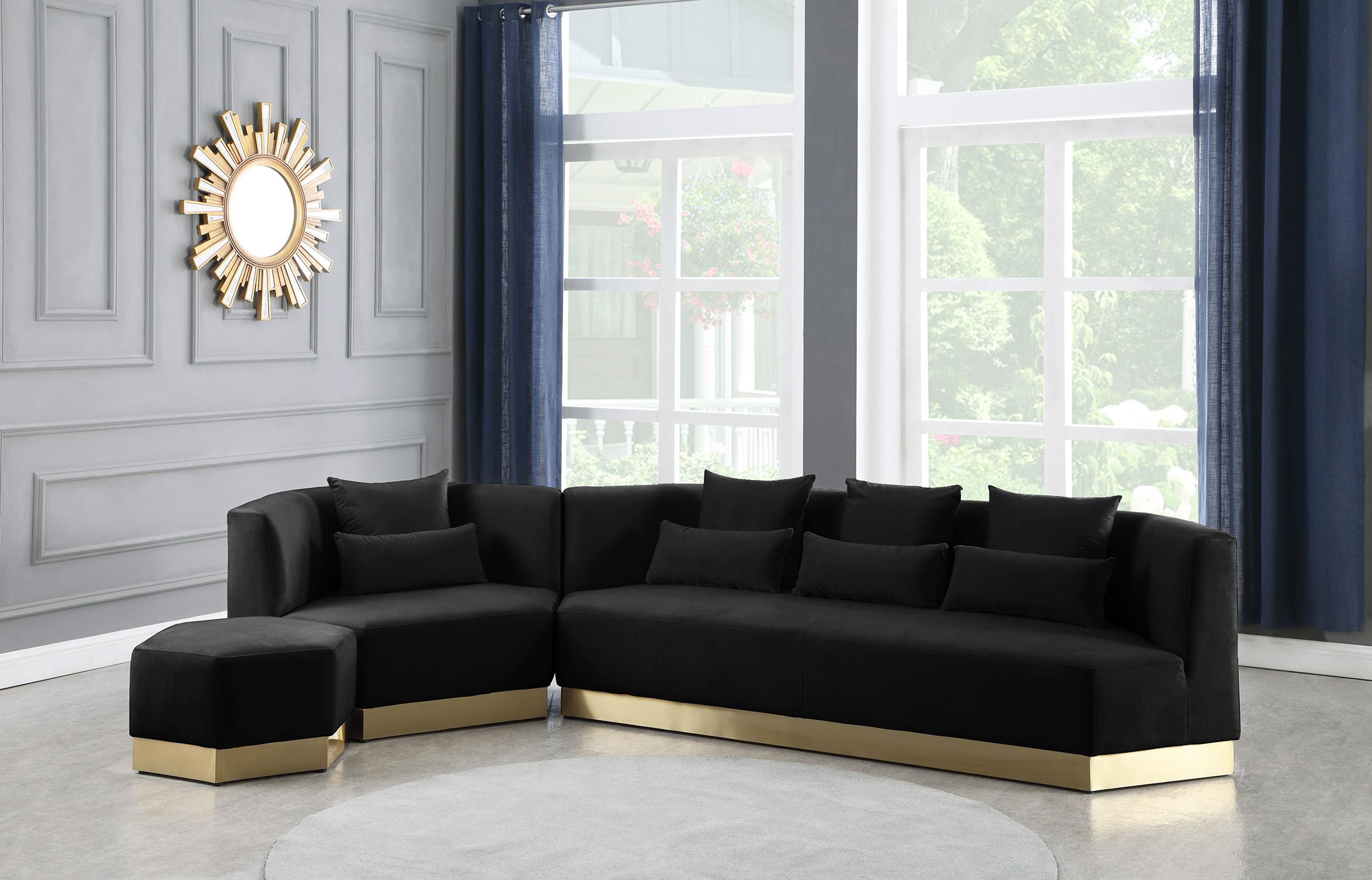 

    
Black Velvet Sofa Set 3Pcs MARQUIS 600Black-S Meridian Contemporary Modern
