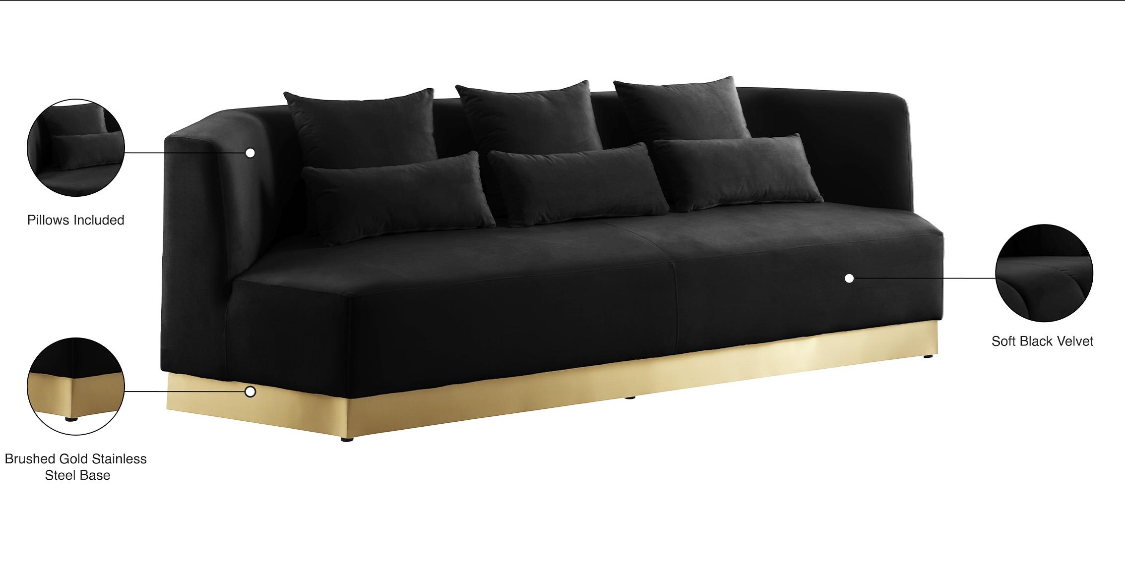 

    
Black Velvet Sofa Set 4Pcs MARQUIS 600Black-S Meridian Contemporary Modern
