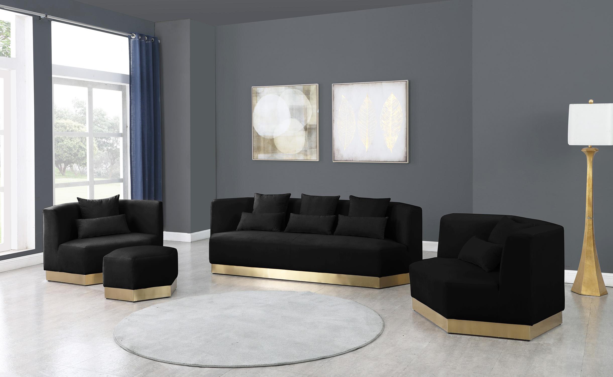 

    
Black Velvet Sofa Set 4Pcs MARQUIS 600Black-S Meridian Contemporary Modern
