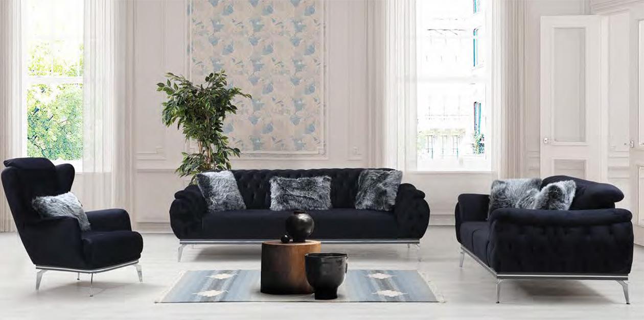 

    
Black Velvet Steel Legs Sofa Set 3Pcs Contemporary Alpha Furniture Barcelona
