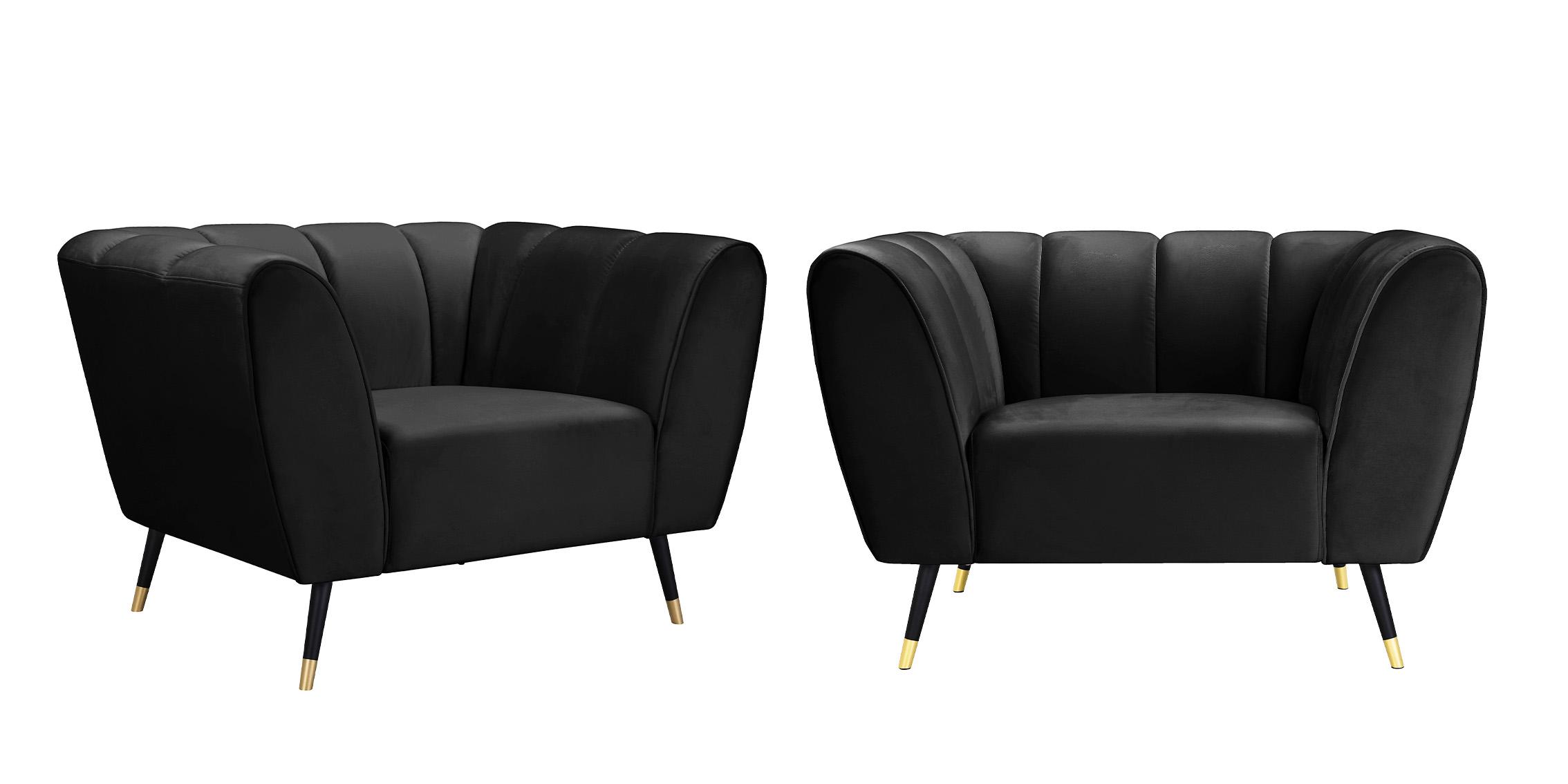 

    
Black Velvet Tufted Arm Chair Set 2Pcs BEAUMONT 626Black-C Meridian Modern
