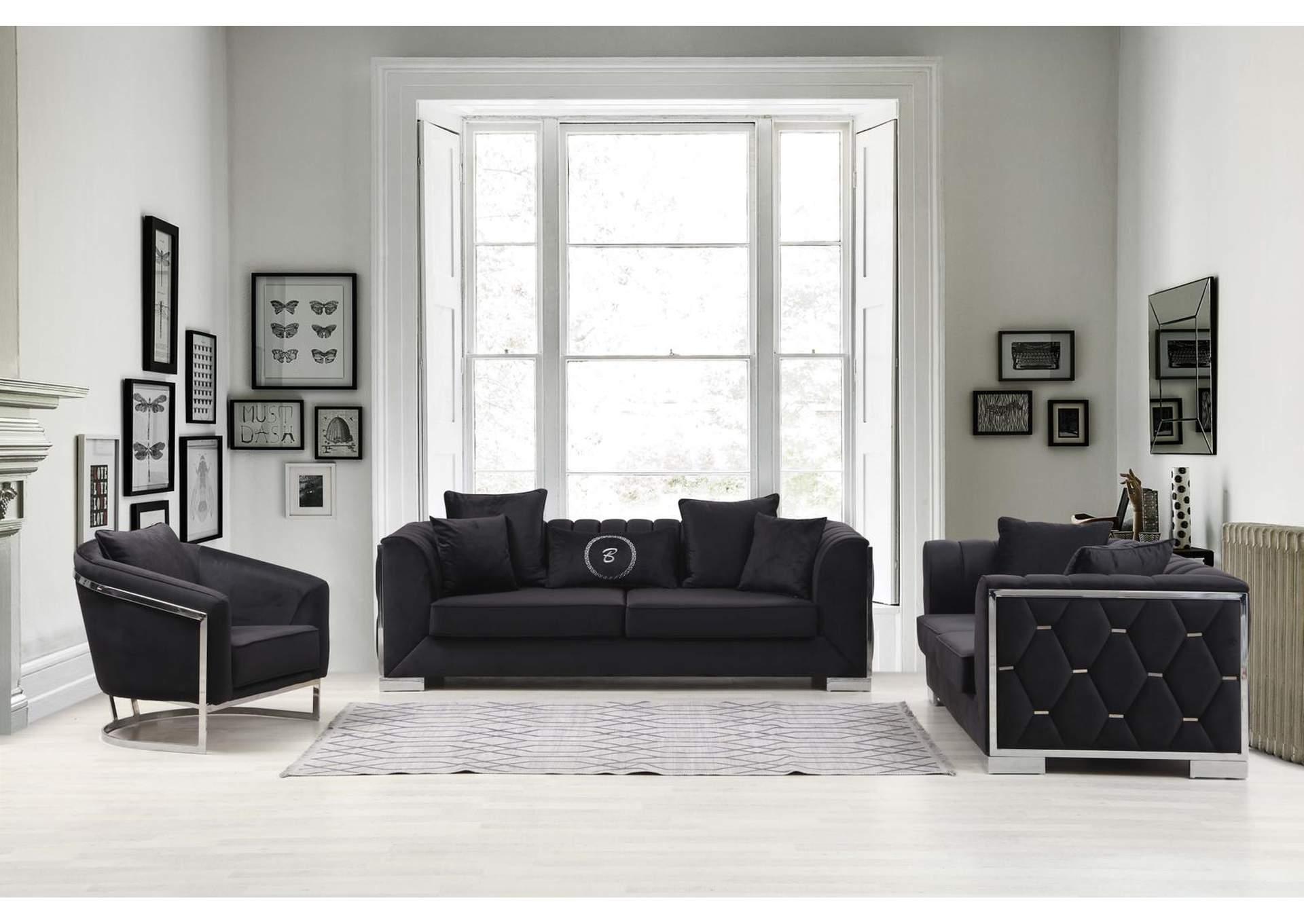 

    
Black Velvet Tufted Channels Sofa Set 3Pcs Contemporary Alpha Furniture Milano
