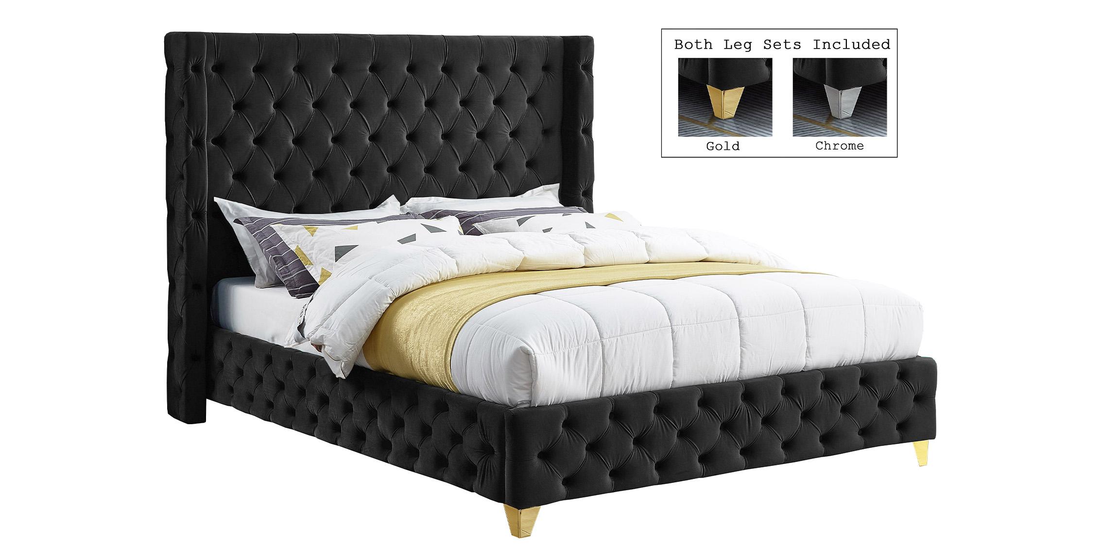 Contemporary Platform Bed SAVAN SavanBlack-F SavanBlack-F in Chrome, Gold, Black Velvet