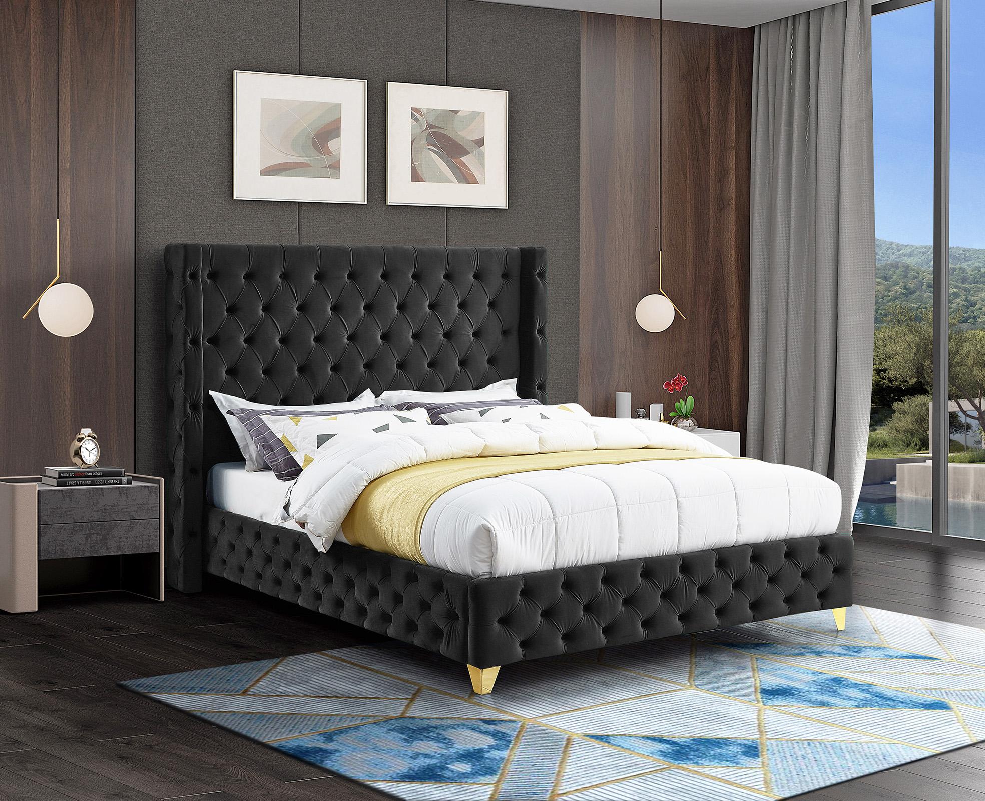

    
Black Velvet Tufted Full Bed SAVAN SavanBlack-F Meridian Modern Contemporary
