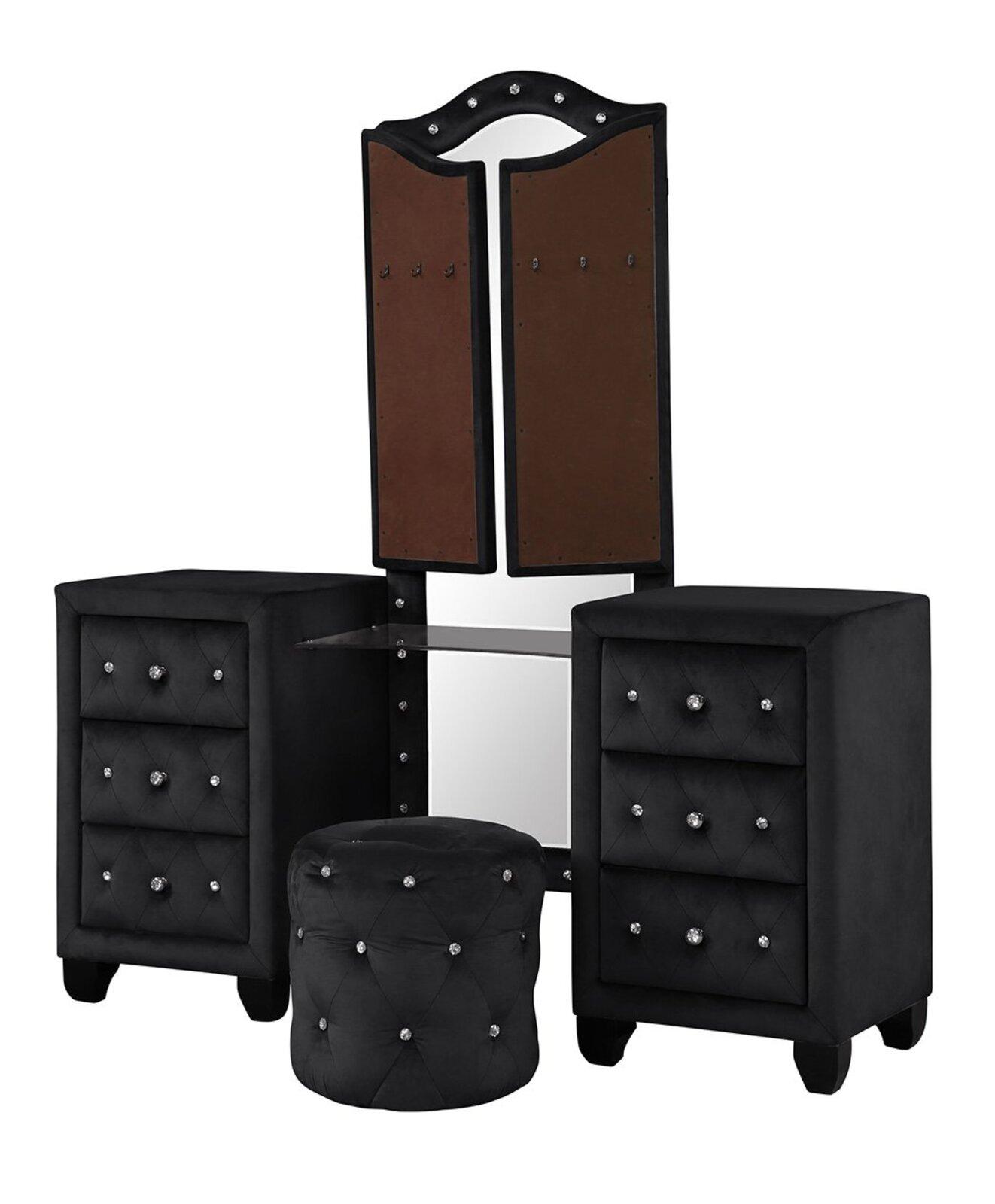 

                    
Buy Black Velvet Tufted King Storage Bed Set 4P w/Vanity NORA Galaxy Home Modern
