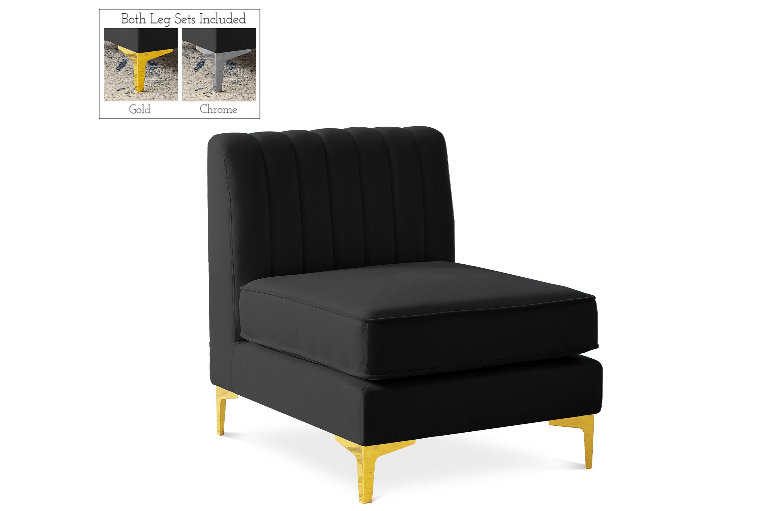 

    
BLACK Velvet Tufted Modular Armless Chair ALINA 604Black-Armless Meridian Modern
