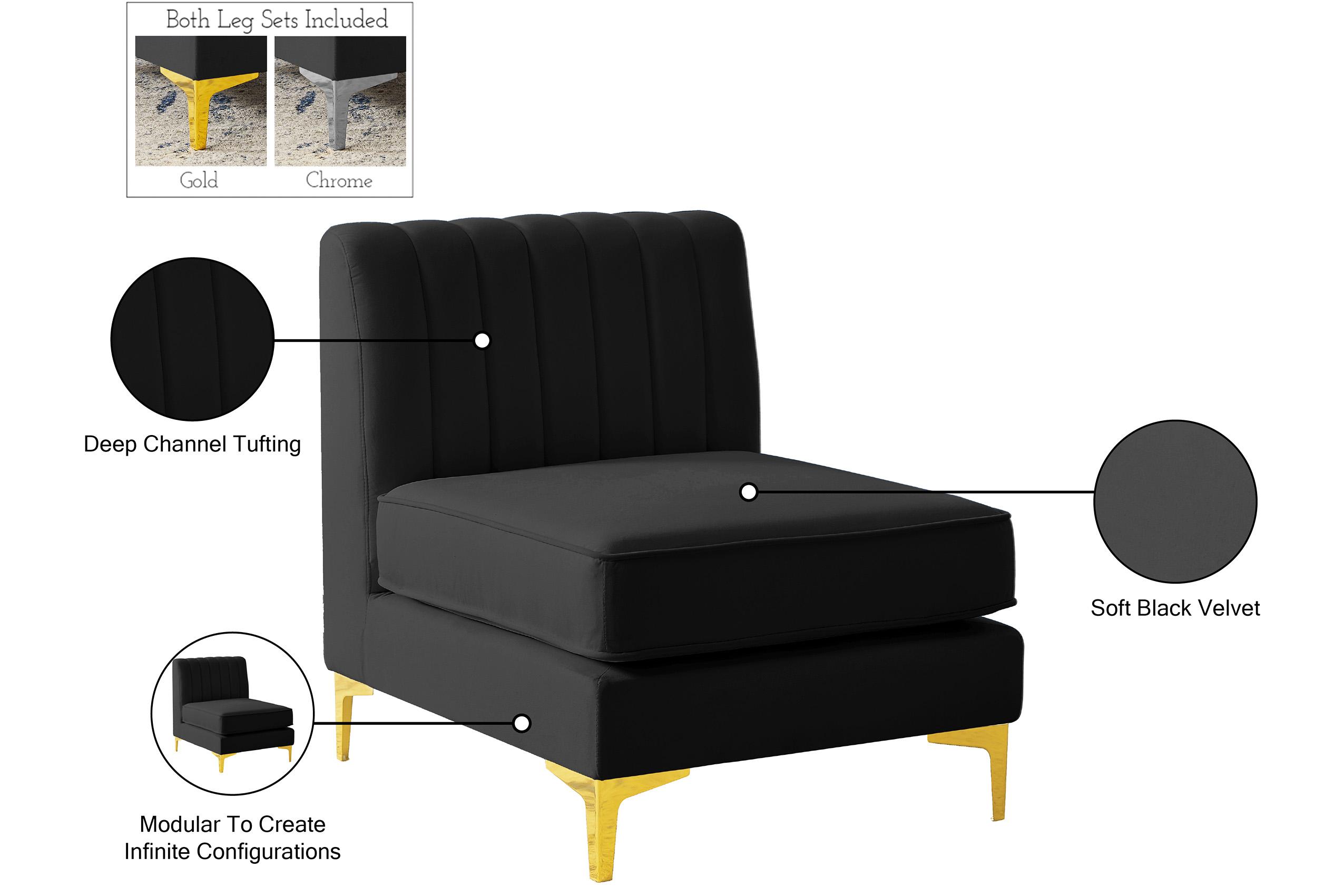 

    
604Black-Armless BLACK Velvet Tufted Modular Armless Chair ALINA 604Black-Armless Meridian Modern

