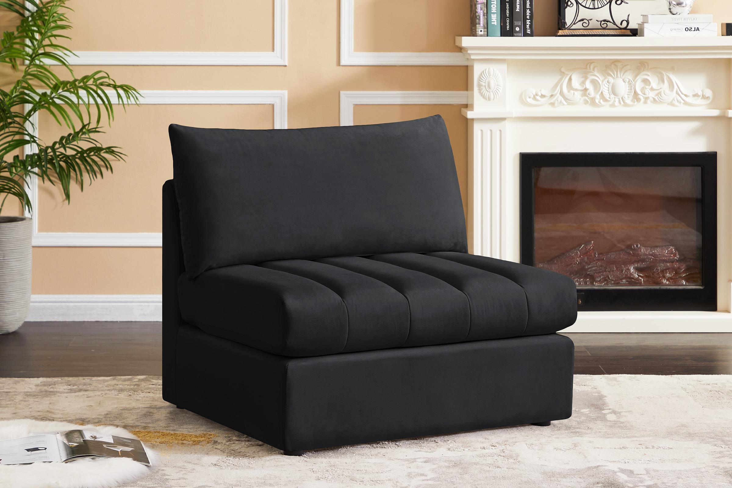 

    
BLACK Velvet Tufted Modular Armless Chair JACOB 649Black-Armless Meridian
