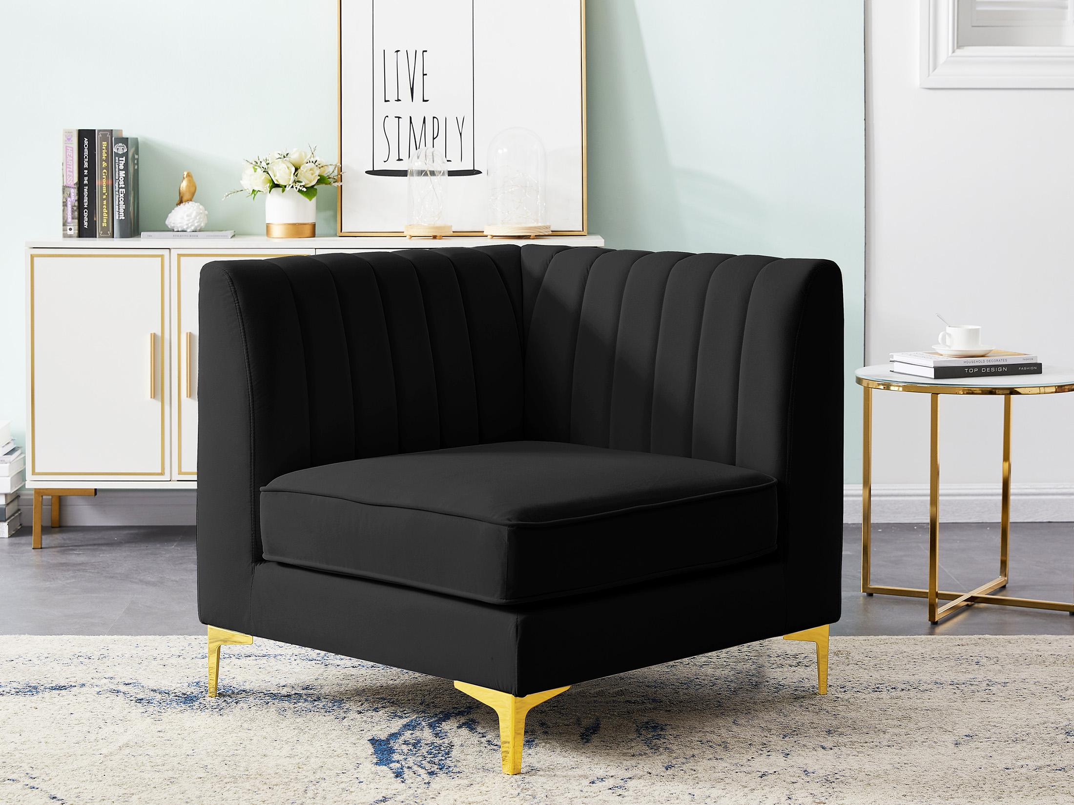 

    
BLACK Velvet Tufted Modular Corner Chair ALINA 604Black-Corner Meridian Modern
