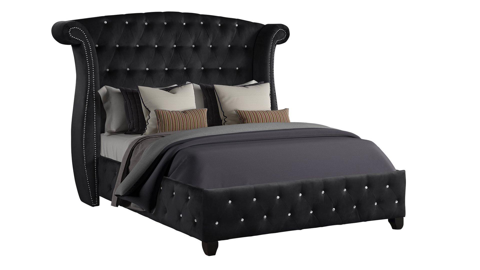 Contemporary, Modern Panel Bed SOPHIA BK SOPHIA-BK-Q in Black Velvet