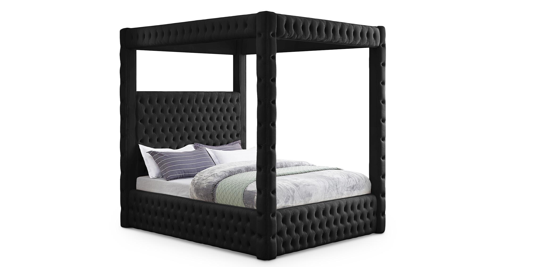 

    
Black Velvet Tufted Queen Canopy Bed ROYAL RoyalBlack-Q Meridian Contemporary

