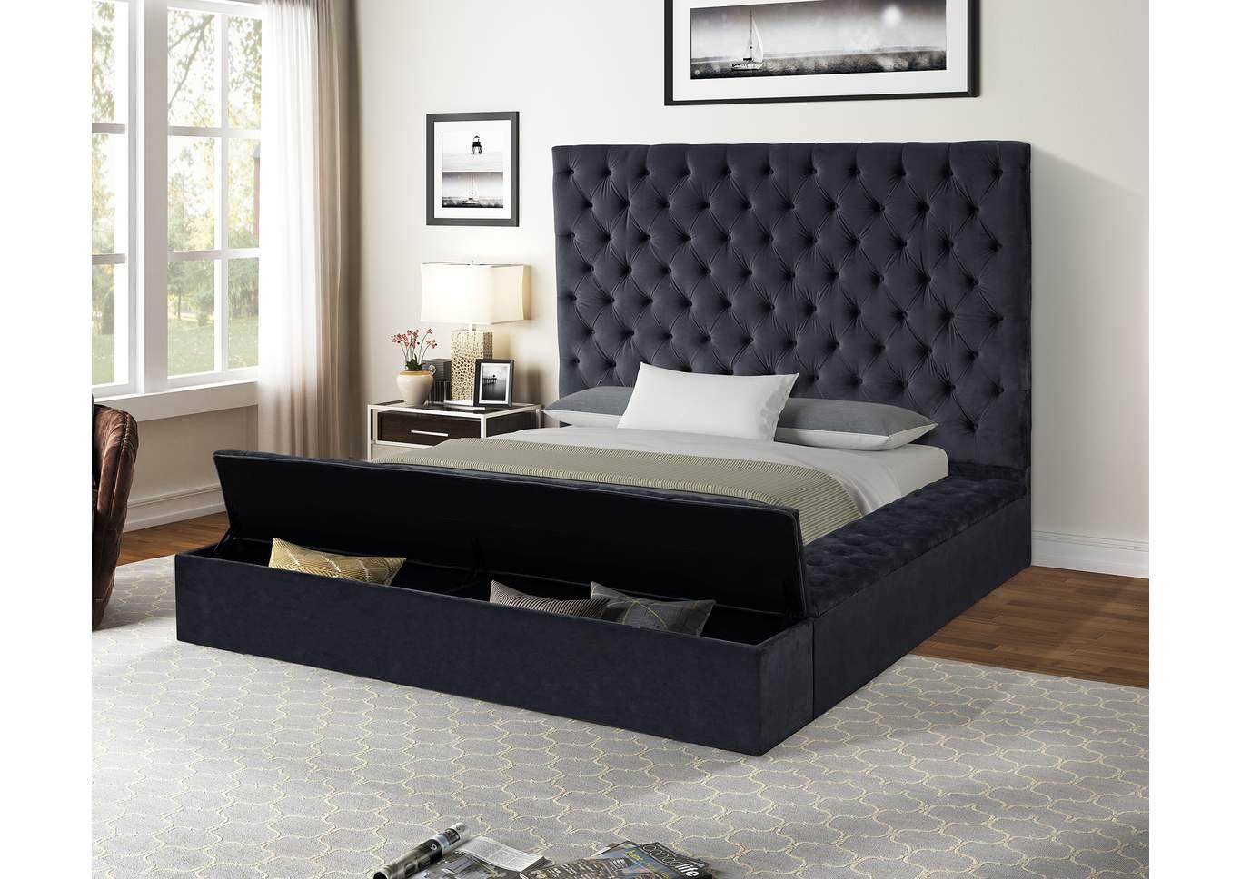 Contemporary, Modern Storage Bed NORA GHF-733569214587 in Black Velvet
