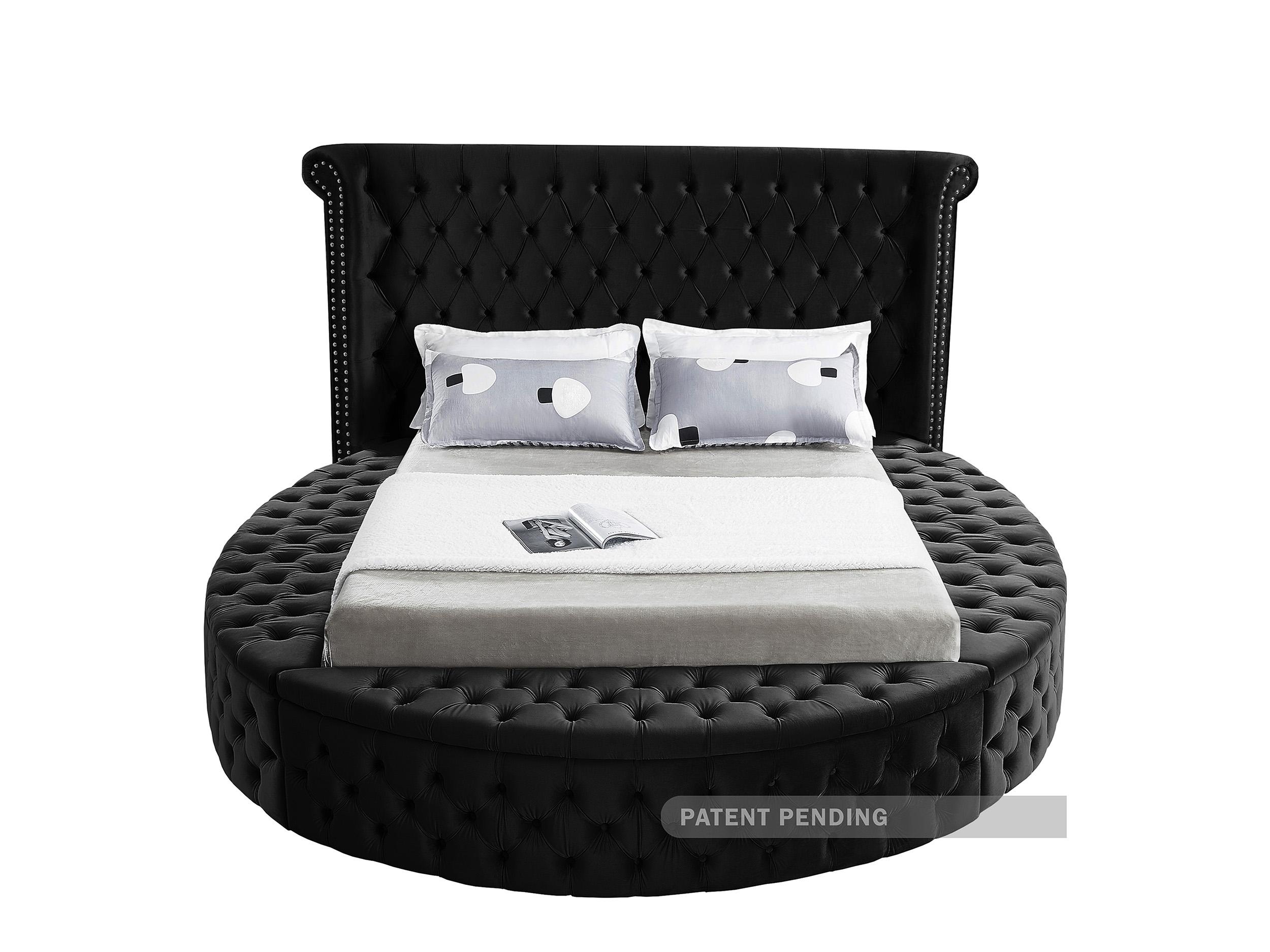 

    
Black Velvet Tufted Round Storage Full Bed LUXUS Meridian Contemporary Modern
