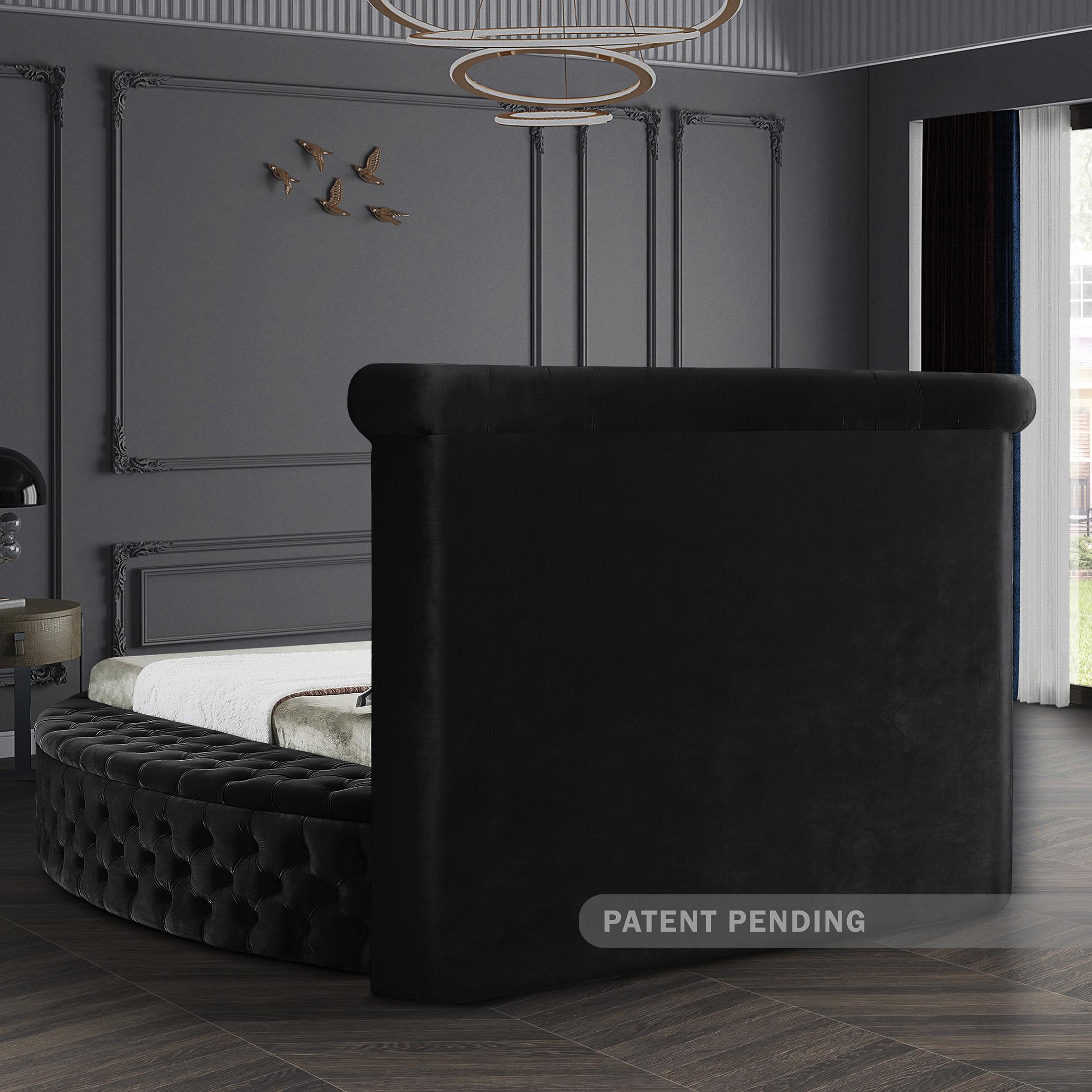 

    
 Shop  Black Velvet Tufted Round Storage Queen Bed LUXUS Meridian Contemporary Modern

