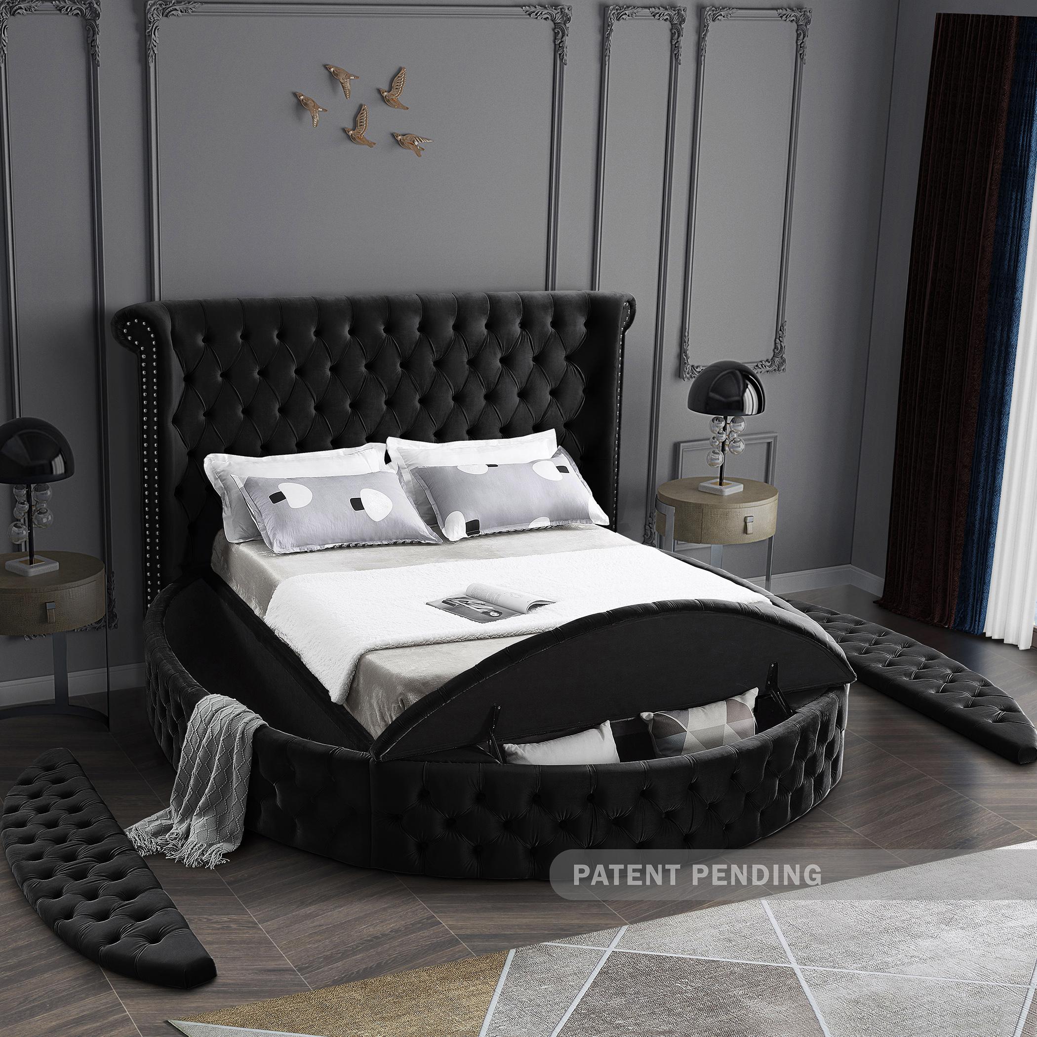 

        
753359802770Black Velvet Tufted Round Storage Queen Bed LUXUS Meridian Contemporary Modern
