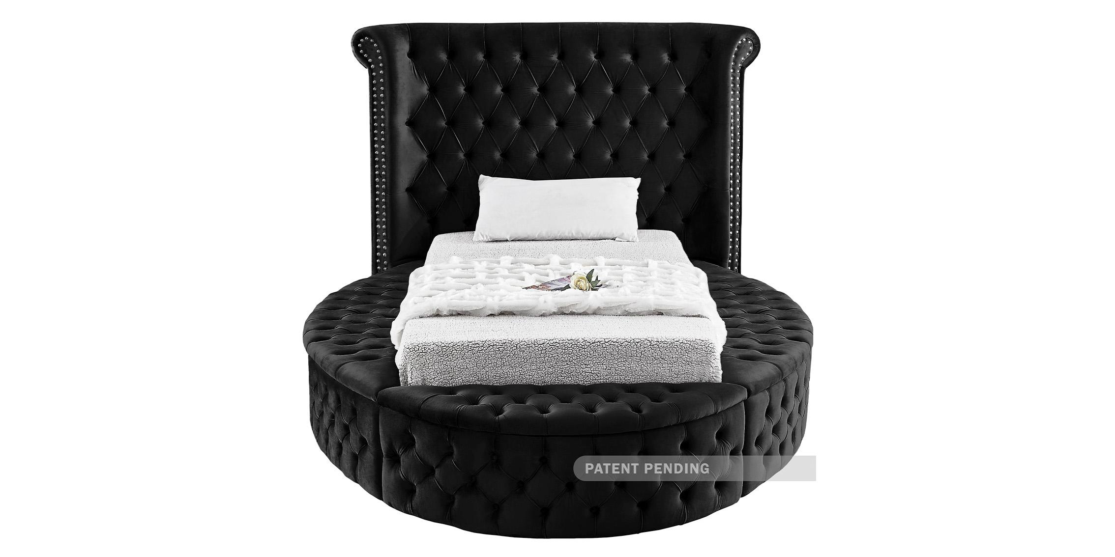 

    
Black Velvet Tufted Round Storage TWIN Bed LUXUS Meridian Contemporary Modern
