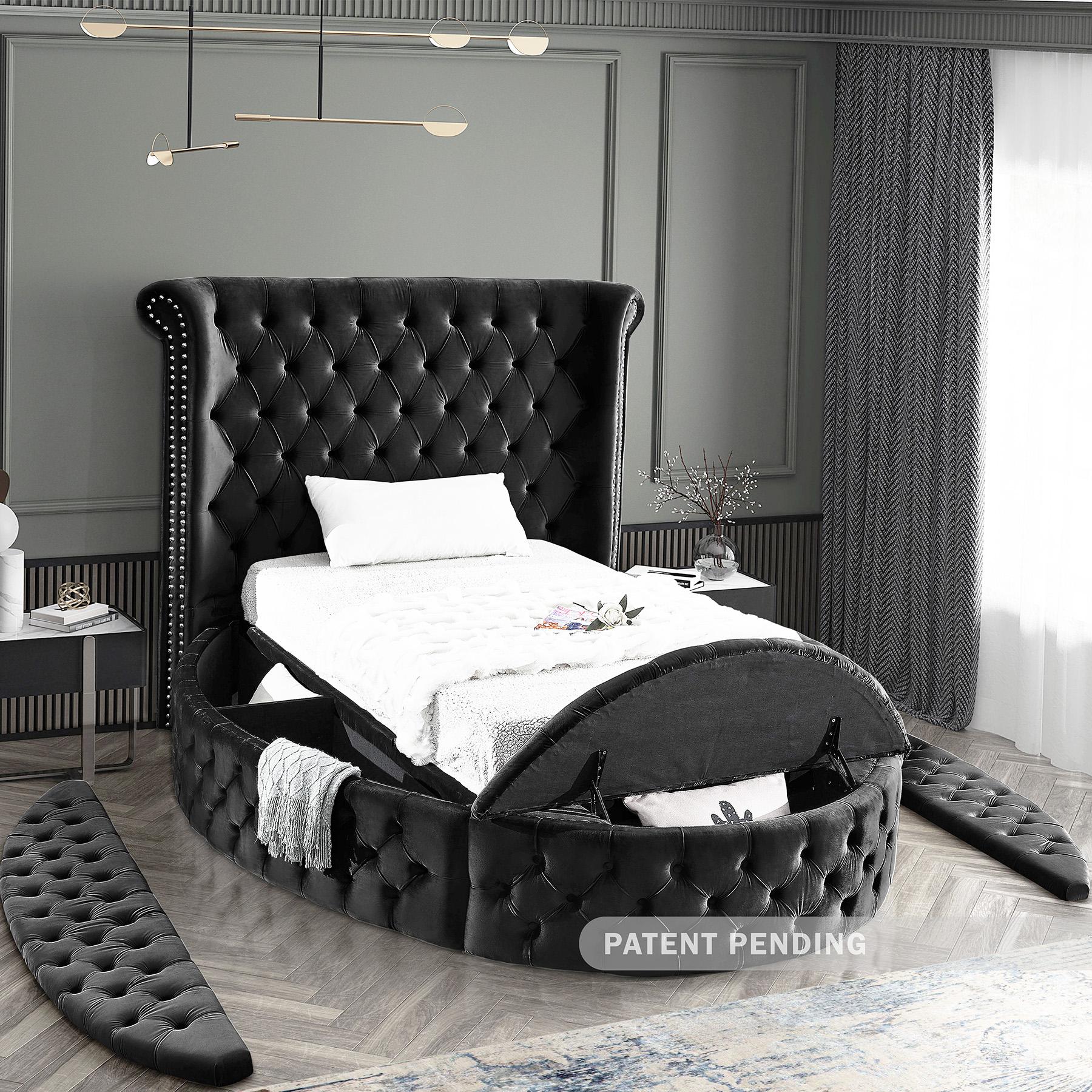 

    
LuxusBlack-T Black Velvet Tufted Round Storage TWIN Bed LUXUS Meridian Contemporary Modern
