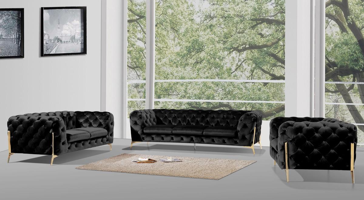 Contemporary, Modern Sofa Set VGCA1346-BLK VGCA1346-BLK in Black Velour