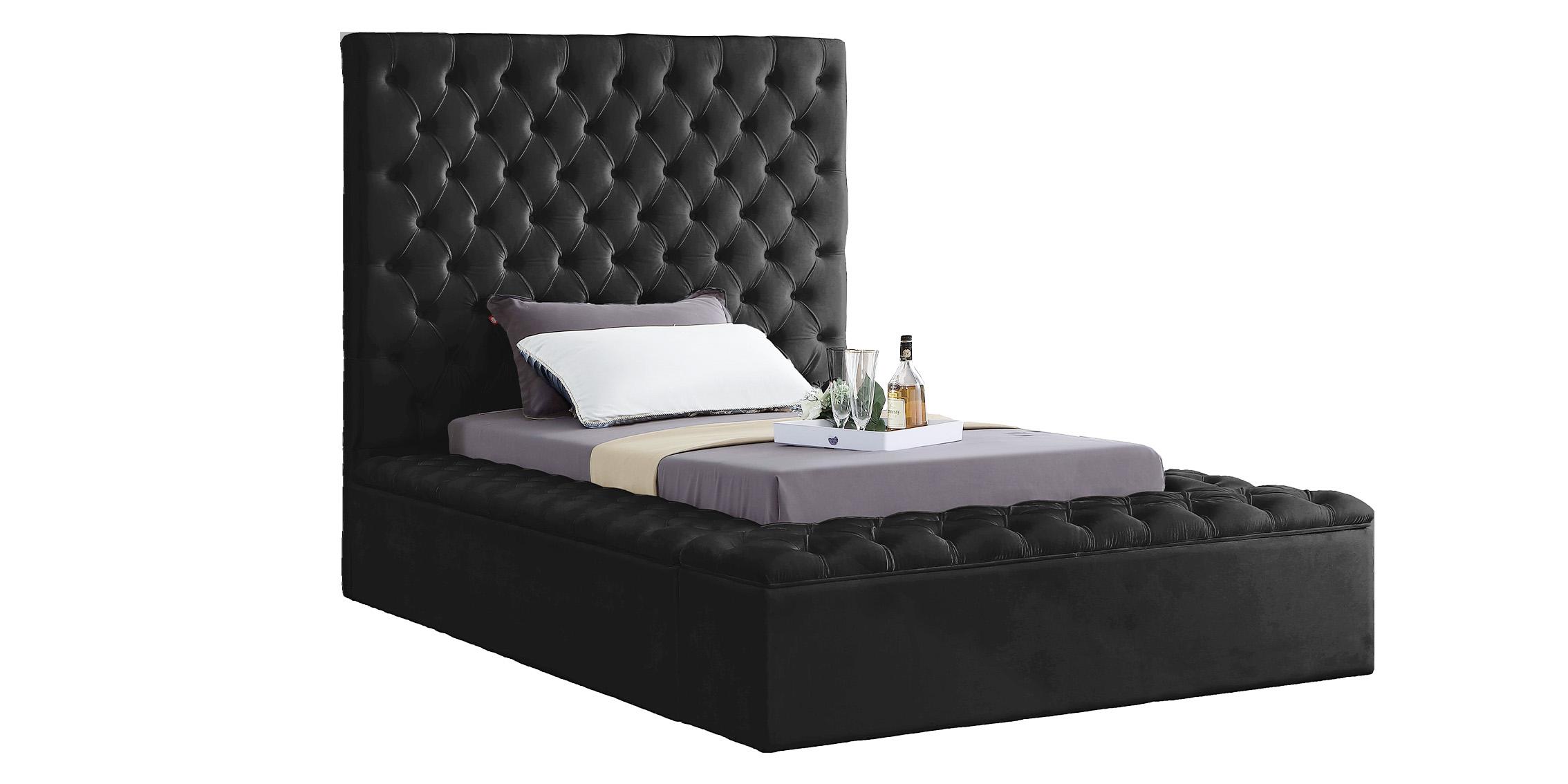 

    
Black Velvet Tufted Storage Twin Bed BLISS Meridian Contemporary Modern
