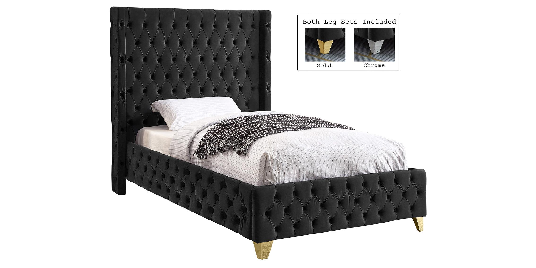 Contemporary Platform Bed SAVAN SavanBlack-T SavanBlack-T in Chrome, Gold, Black Velvet