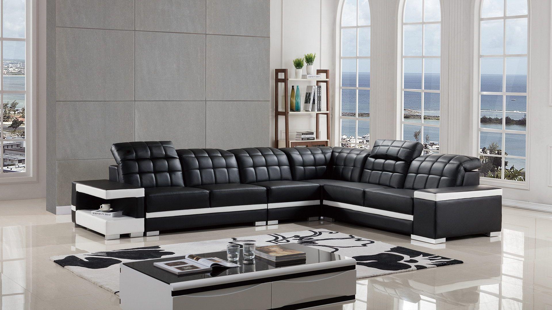 Contemporary, Modern Sectional Sofa Set AE-LD809R-BK.W AE-LD809R-BK.W in White, Black Faux Leather