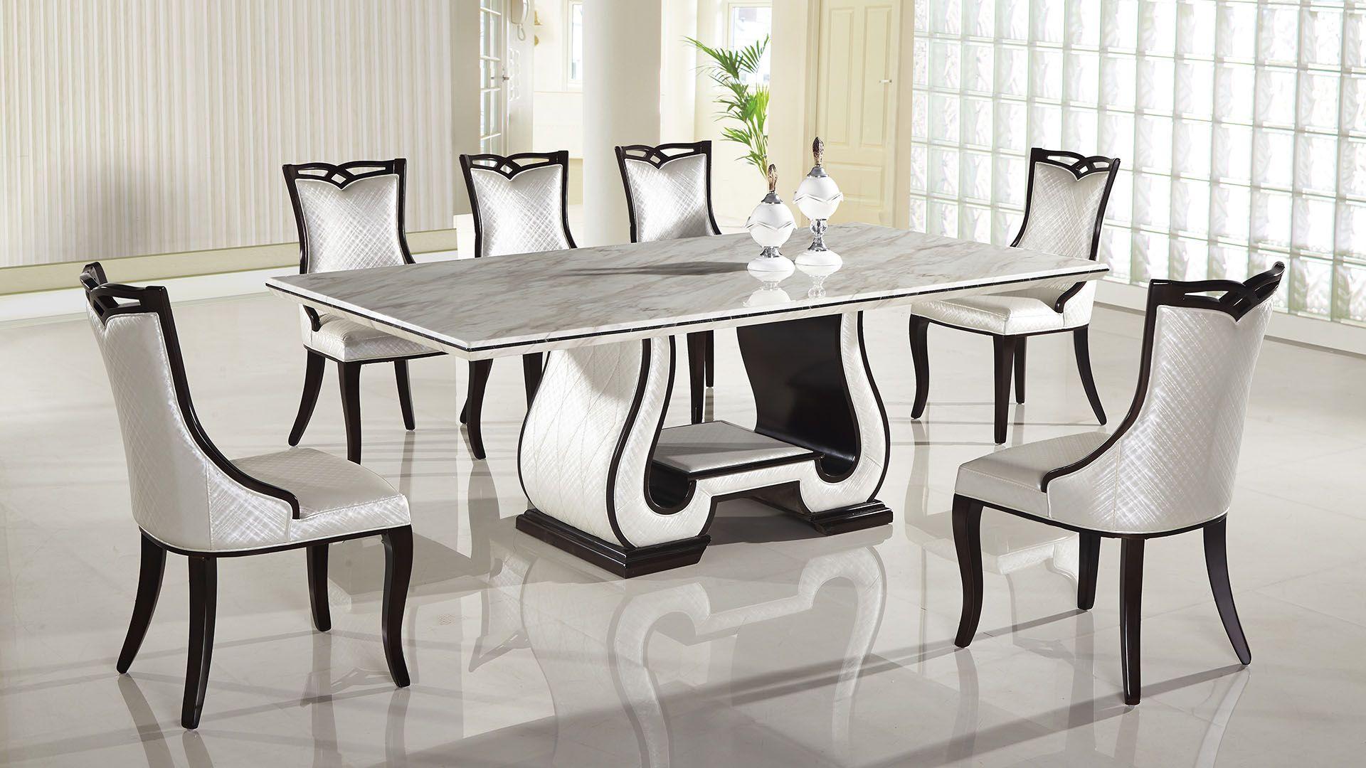 Modern Dining Table Set DT-H901 / CK-H1212 DT-H901-7PC in White, Black PU
