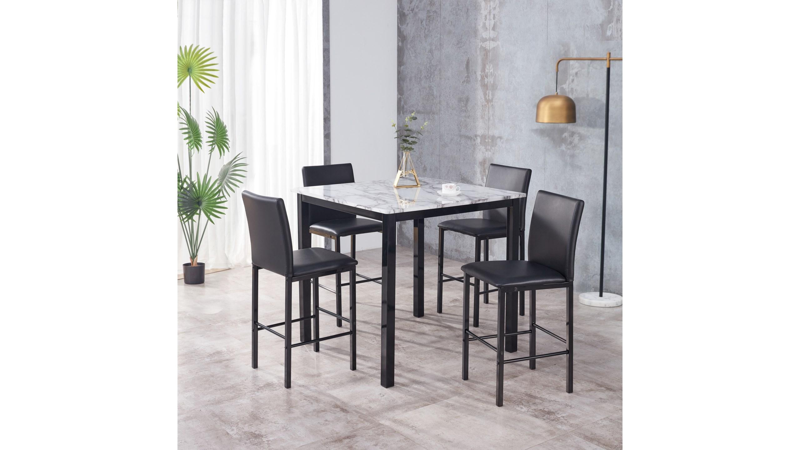 

    
Black & White Marble Counter Dining Set by Crown Mark Aiden 1817SET-WH-5pcs

