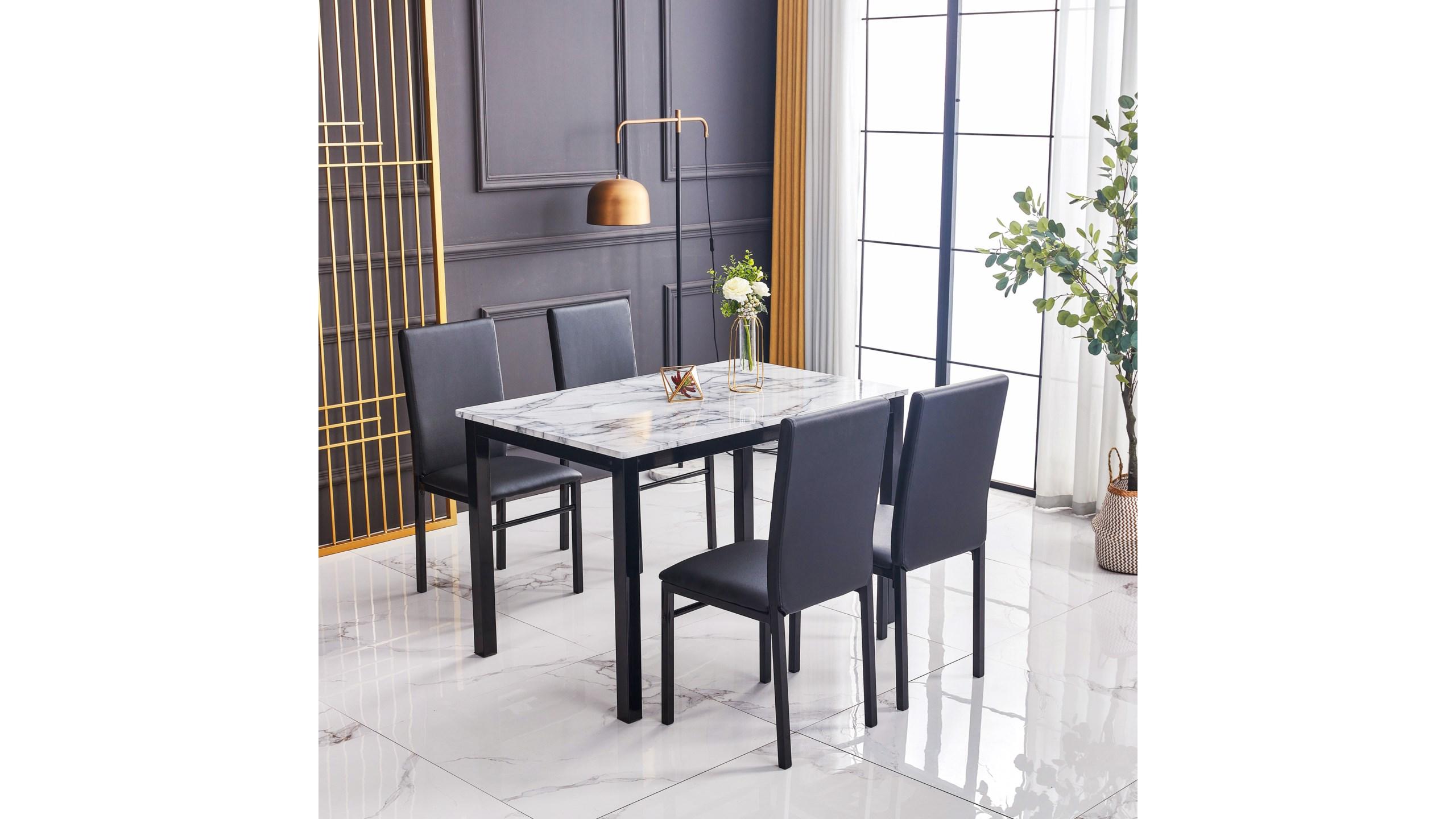 

    
Black & White Marble Dining Room Set by Crown Mark Aiden 1272SET-5pcs
