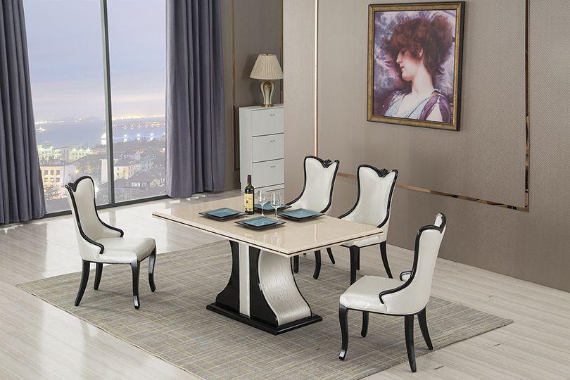 

    
Black & White  Marble Top Dining Room Set 7Pcs American Eagle Furniture DT-H903
