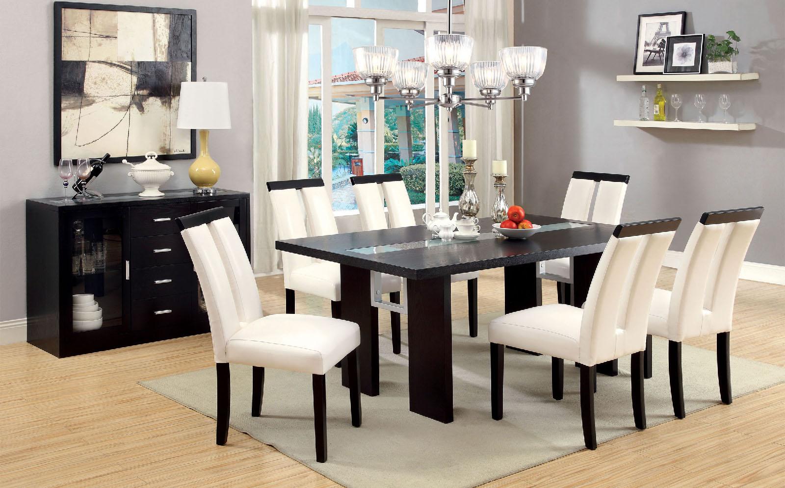 

    
Contemporary Black & White Solid Wood Dining Room Set 7pcs Furniture of America Luminar
