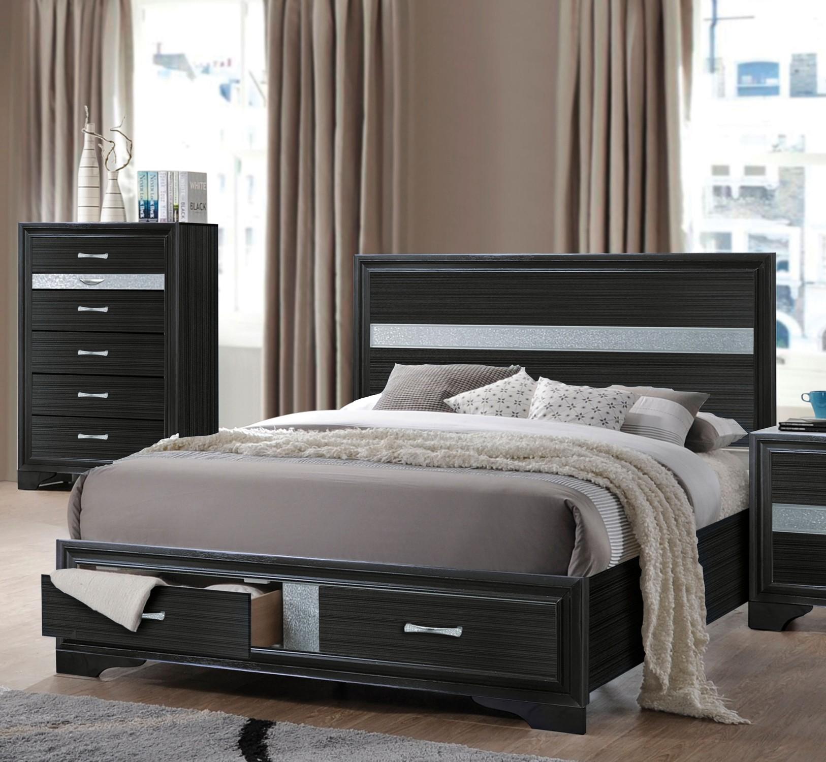 Contemporary, Modern Storage Bed Naima-25900Q 25900Q in Black Matte Lacquer
