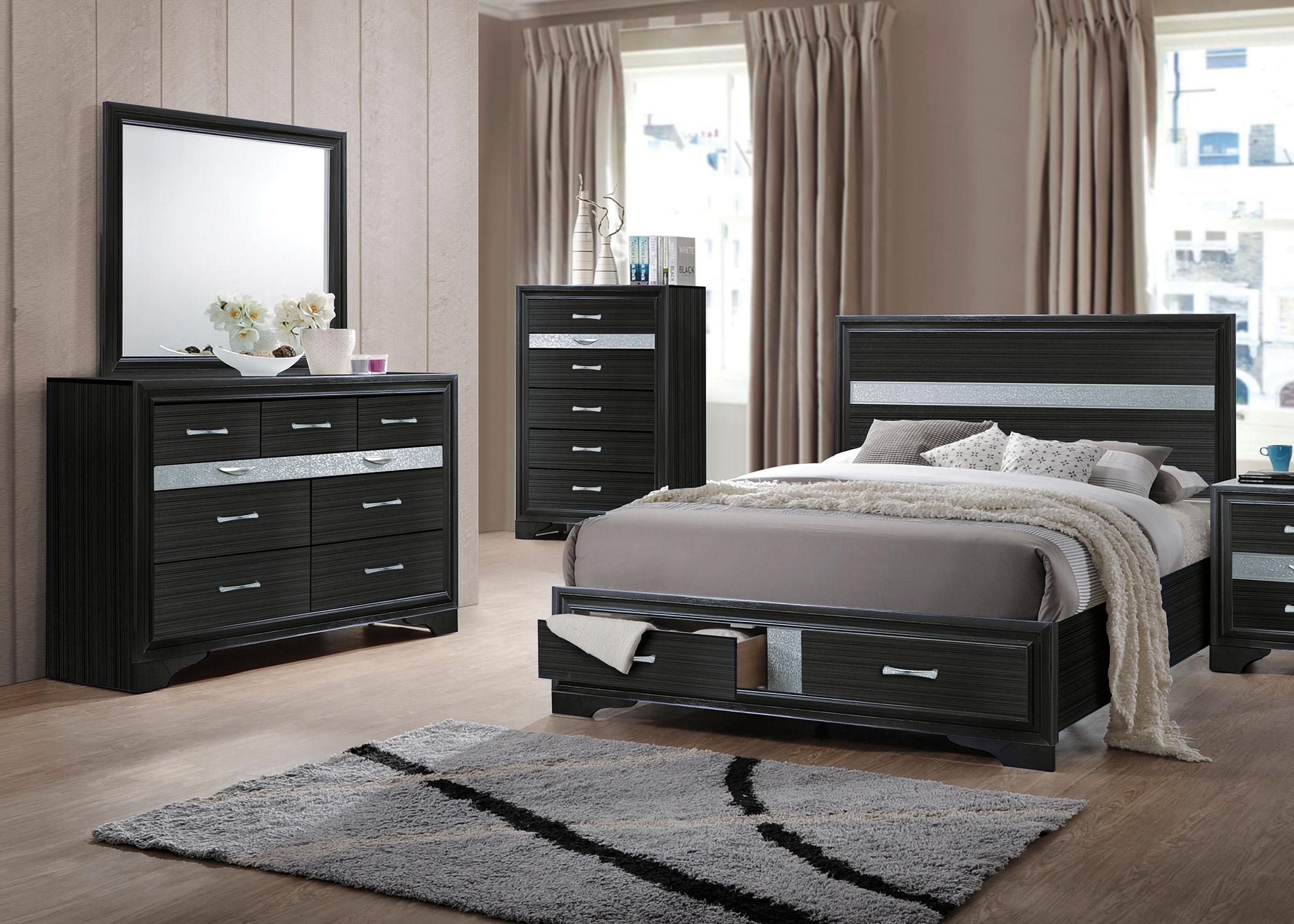 

    
 Photo  Black Wood Queen Storage Bedroom Set 5Pcs w/ Chest Contemporary Naima 25900Q Acme
