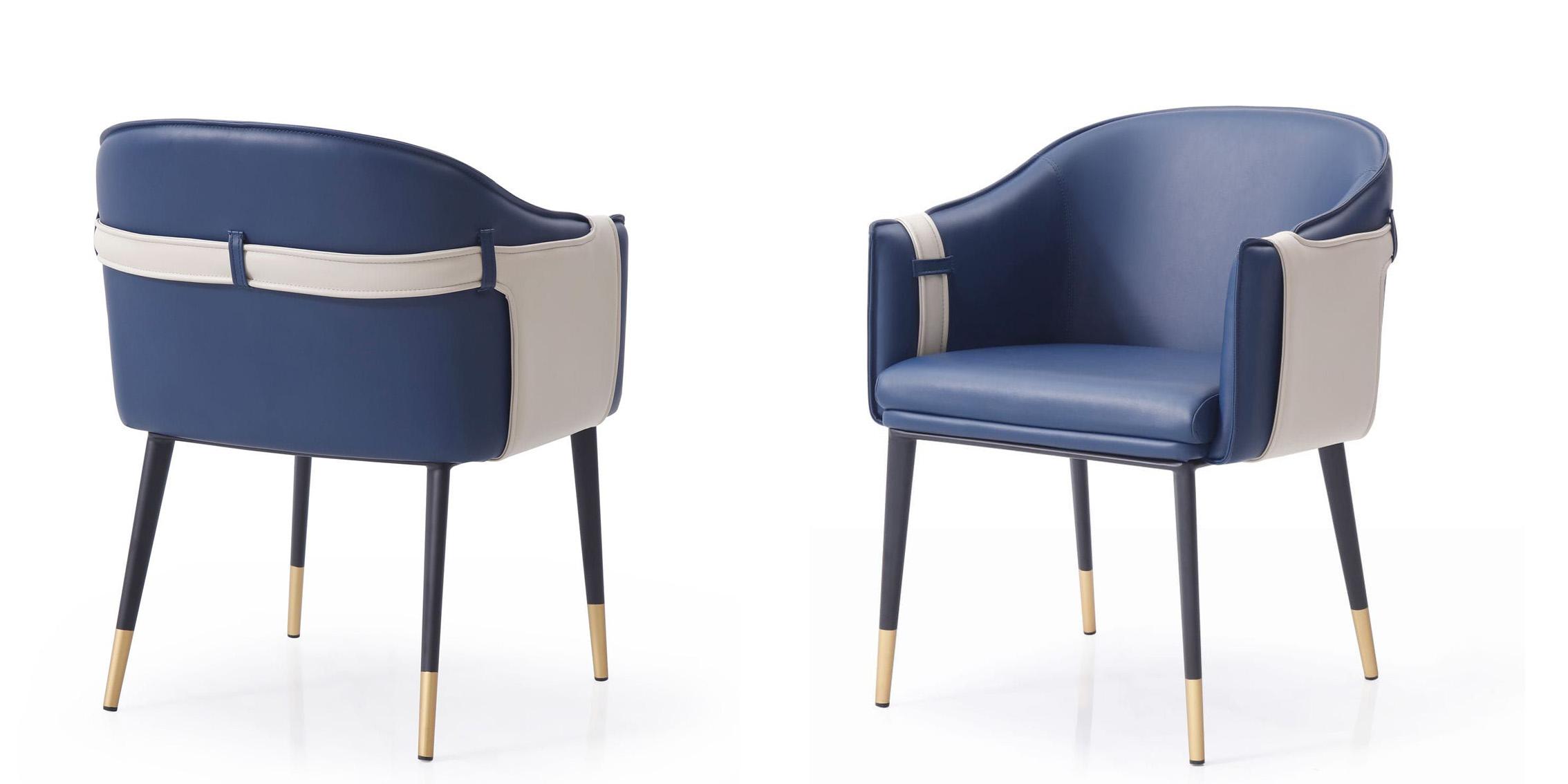 Contemporary, Modern Dining Chair Set VGVCB065-BLU-DC-Set-2 VGVCB065-BLU-DC-Set-2 in Blue, Beige Bonded Leather