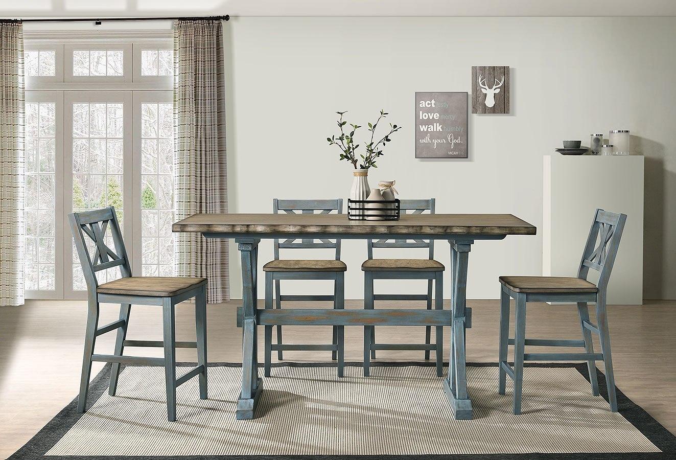 Transitional, Farmhouse Counter Table Set SUMMERVILLE II 5800-530-Set-5 5800-530-5800-540-Set-5 in Blue, Beige 