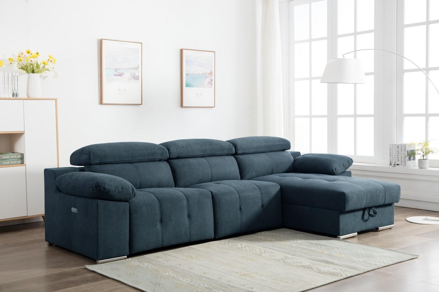 Contemporary Reclining Sectional 7306 7306-BLUE-PWR-RAF in Blue Chenille