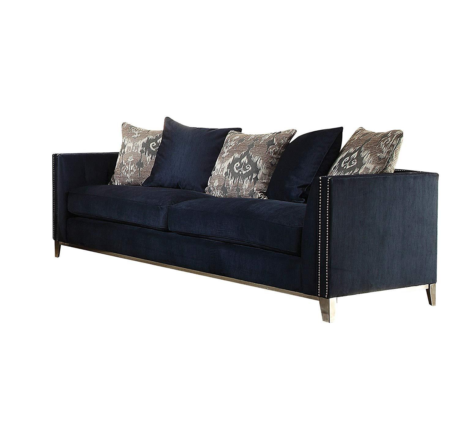 

    
Blue Fabric Sofa w/5 Pillows Vintage Transitional Phaedra 52830 Acme

