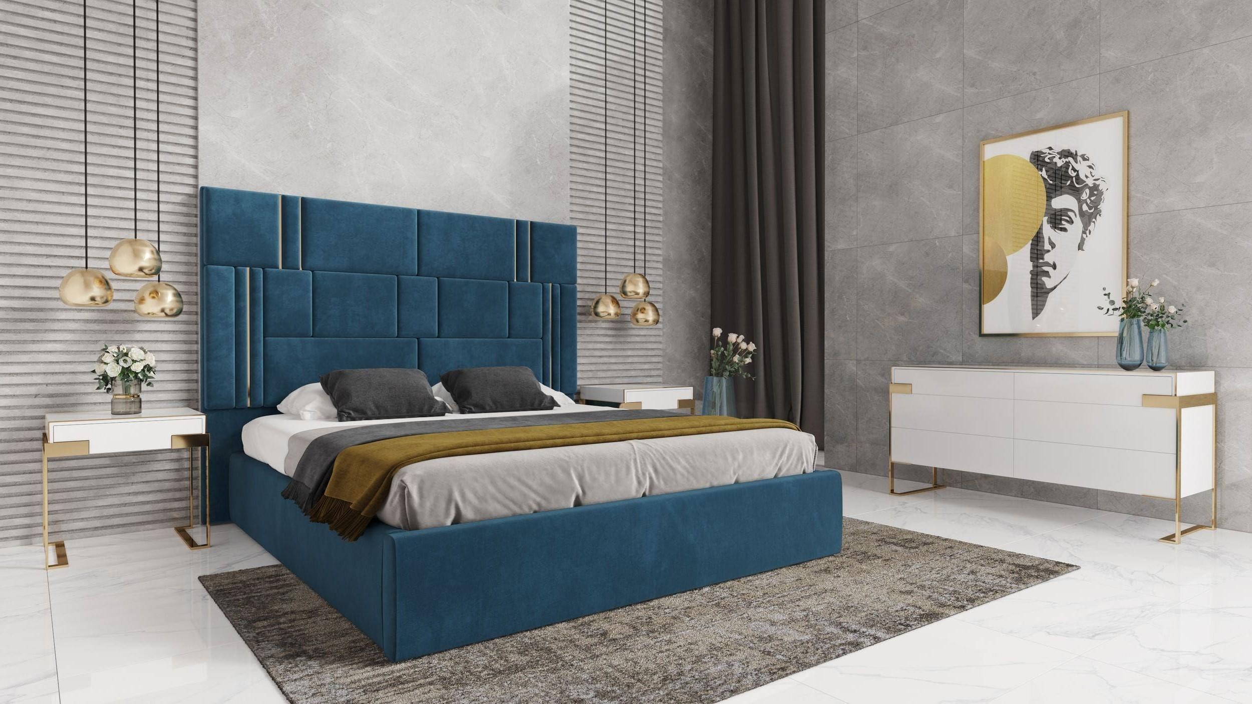 

    
Blue Fabric Tufted Headboard King Panel Bedroom Set 4Pcs by VIG Modrest Adonis
