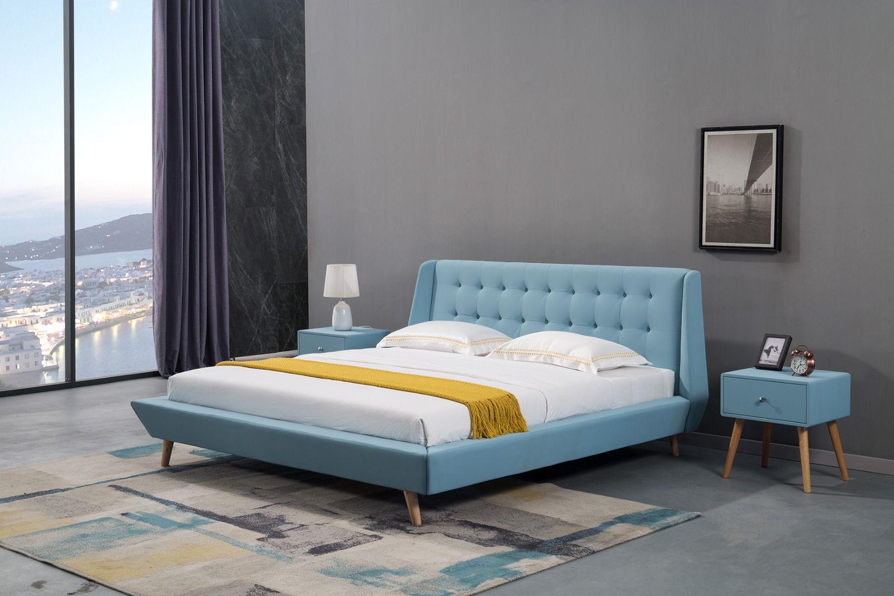

    
Blue Fabric Tufted Platform Queen Bed B-D076-BLUE-Q American Eagle Mid Century
