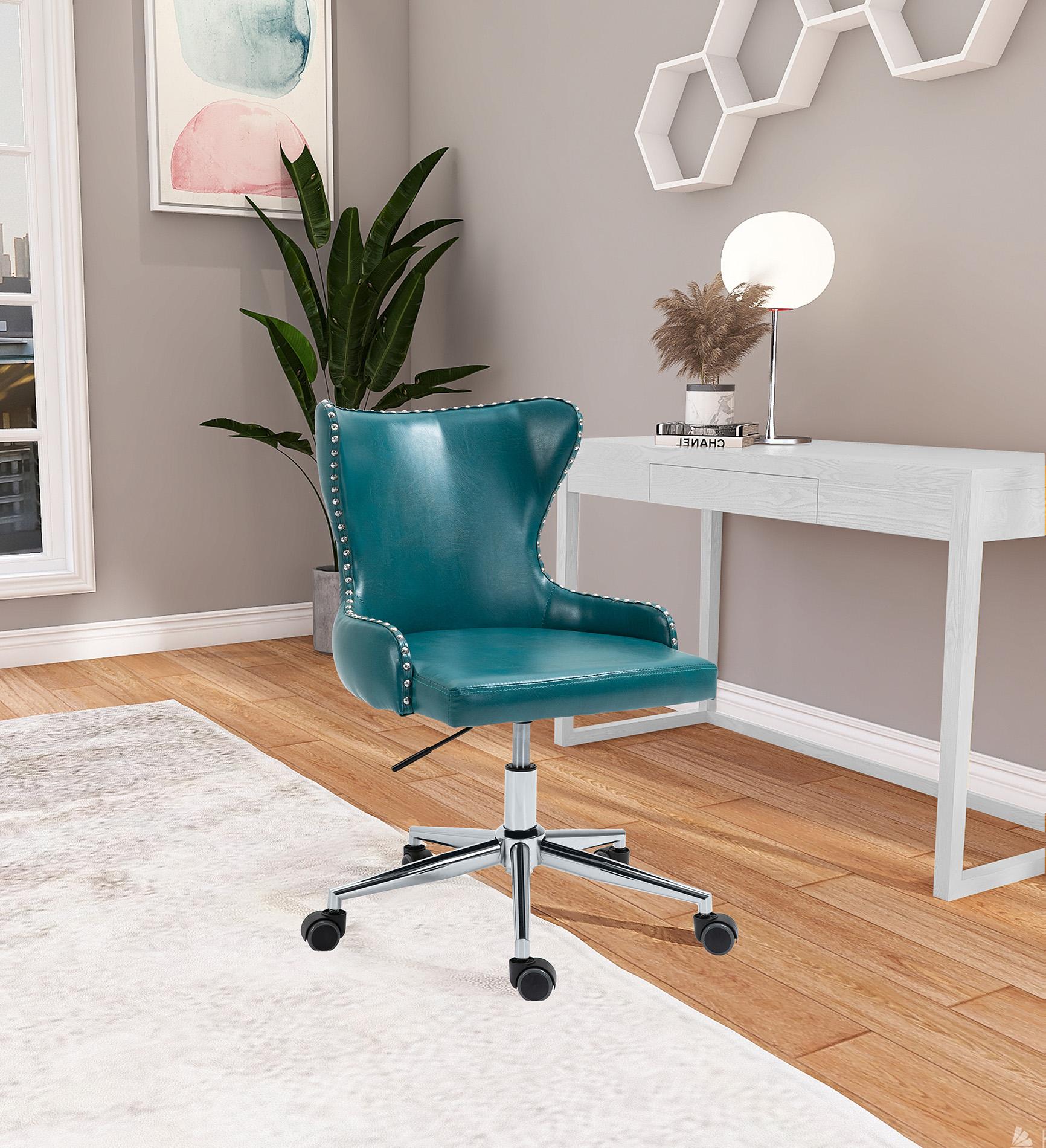 

    
Blue Faux Leather & Chrome Swivel Office Chair HENDRIX 168Blue Meridian Modern
