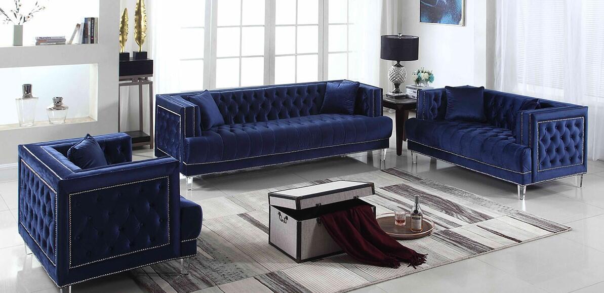 Blue Finish Sofa w/ Acrylic legs Modern Cosmos Furniture Kendel – buy ...