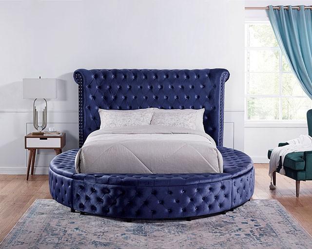 

    
Blue Flanette Circular Shape Queen Size Bed Furniture of America Delilah
