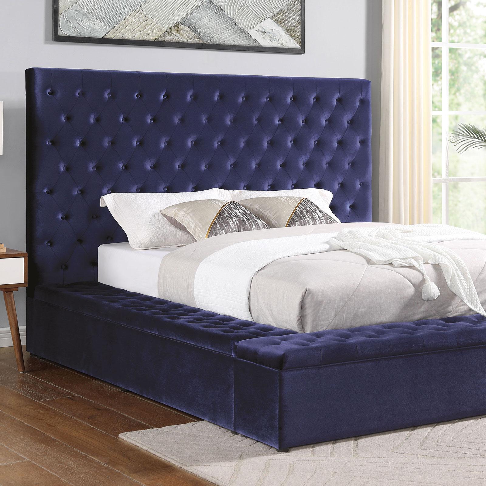 

    
Blue  Flannelette Upholstered King Bed Transitional Furniture of America Davida
