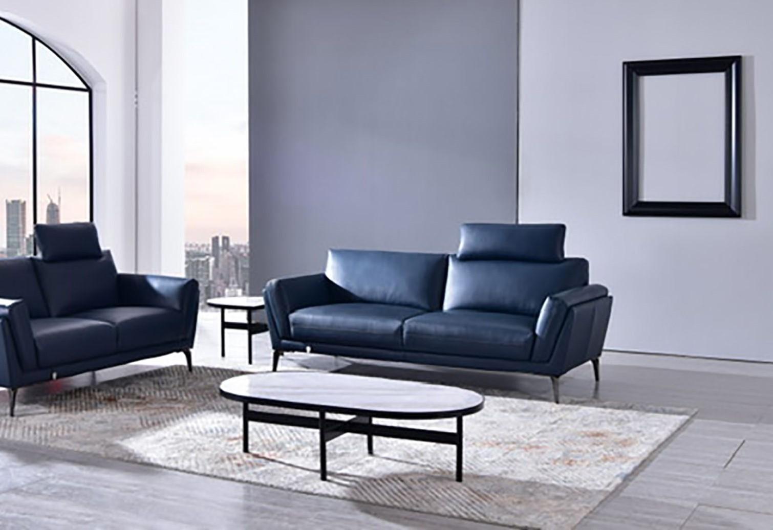 Contemporary Sofa EK1300-BLU EK1300-BLU-SF in Blue Leather