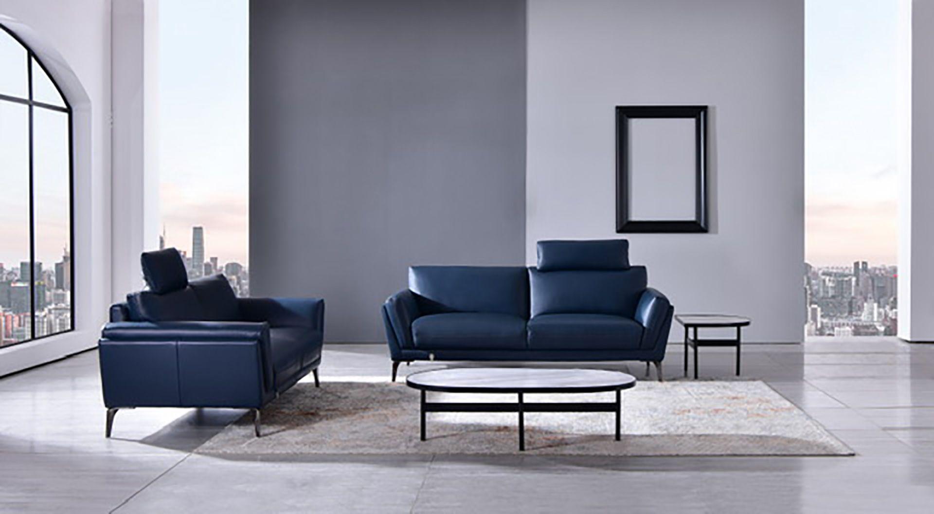 

    
Blue Full Leather Sofa & Loveseat Set Contemporary American Eagle EK1300-BLU
