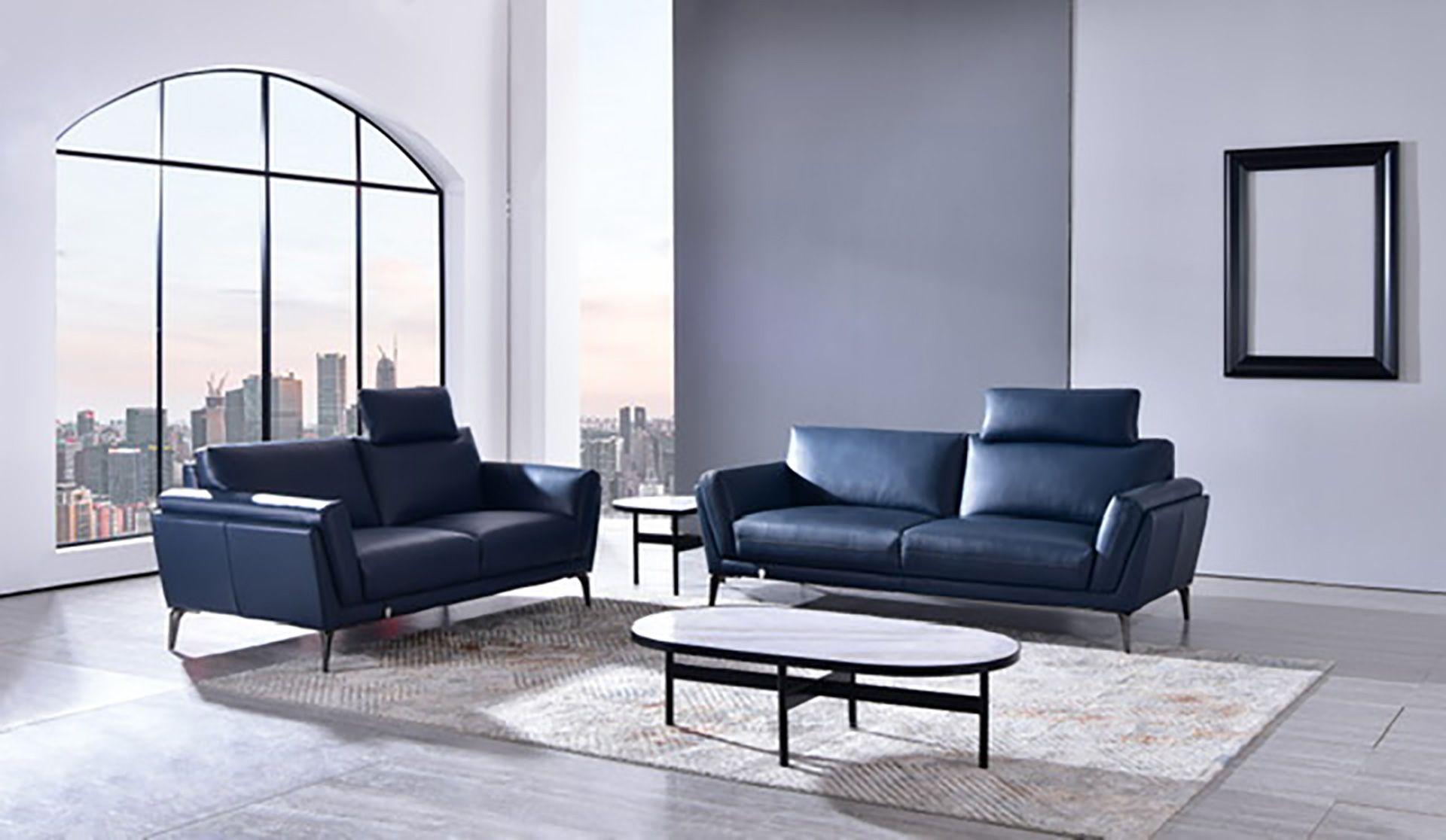 

    
Blue Full Leather Sofa & Loveseat Set Contemporary American Eagle EK1300-BLU
