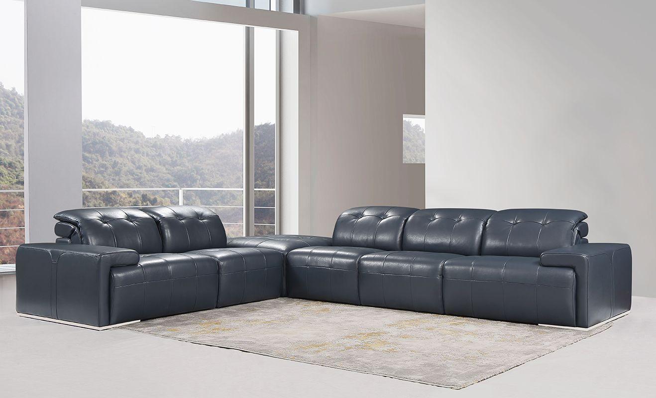 Contemporary, Modern Sectional Sofa VGCA1882-BLU VGCA1882-BLU in Dark Blue Full Leather