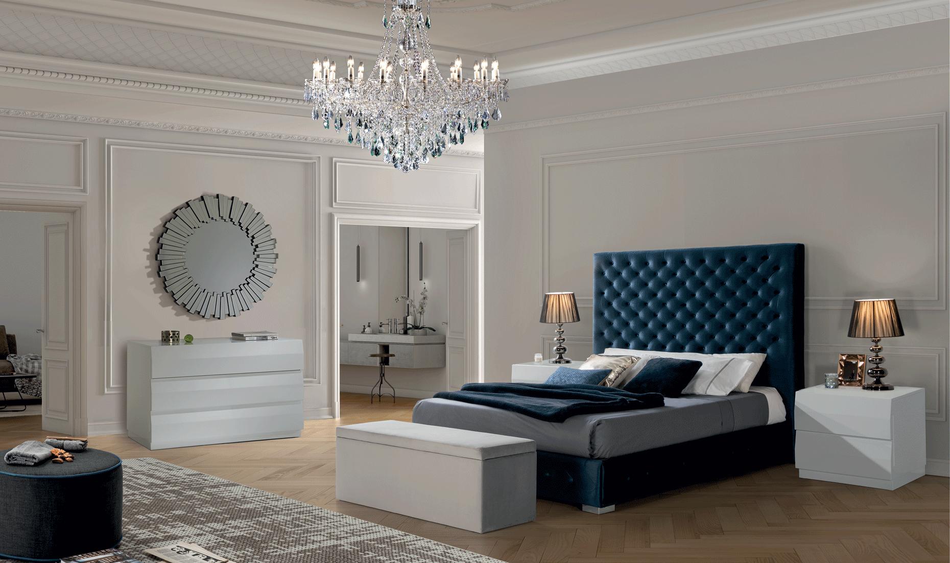 Contemporary, Modern Storage Bedroom Set LEONORBEDKSBLUE LEONORBEDKSBLUE-2NDM-5PC in White, Blue Microfiber
